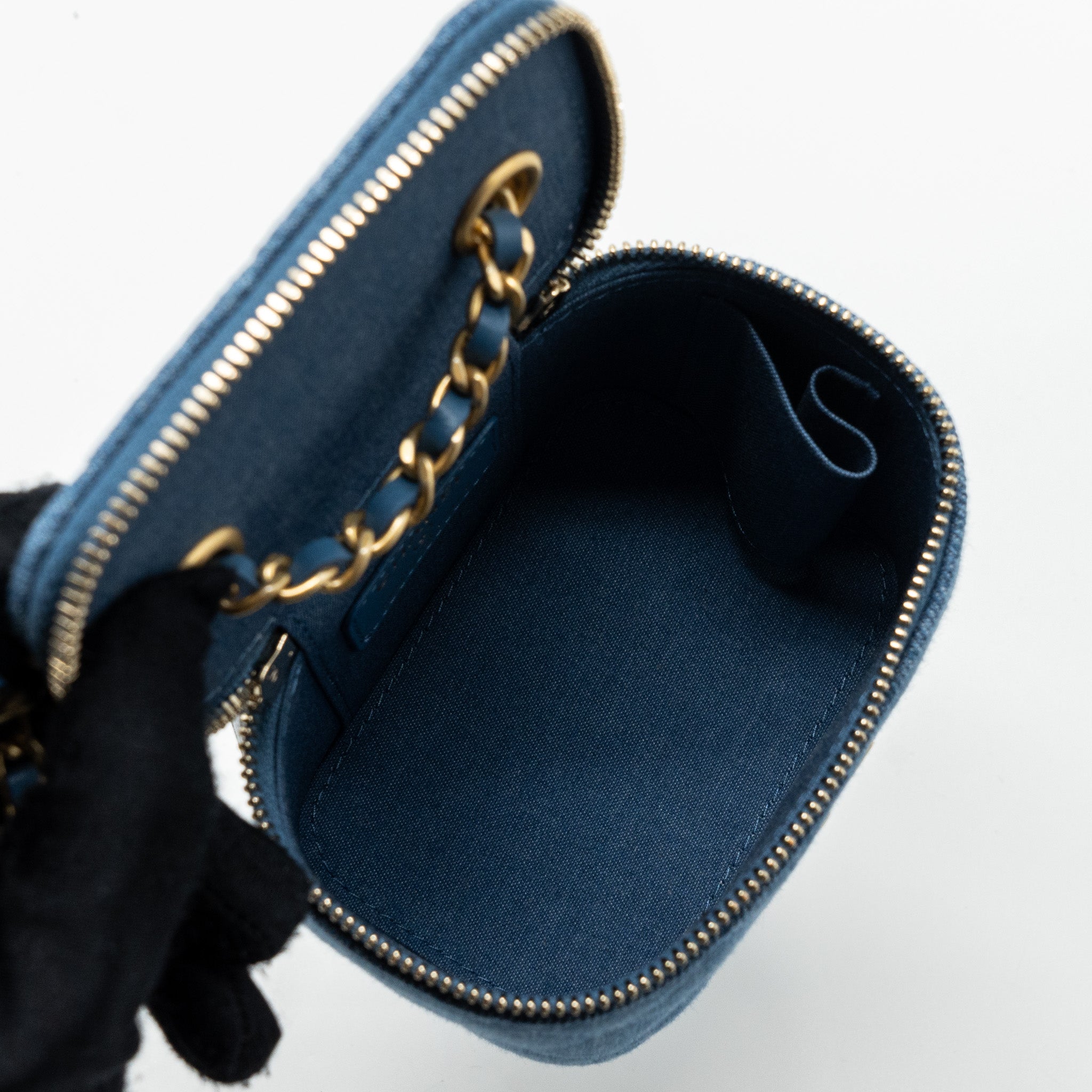 Chanel Pearl Crush Mini Vanity Case Denim Blue Brushed GHW - Image 10