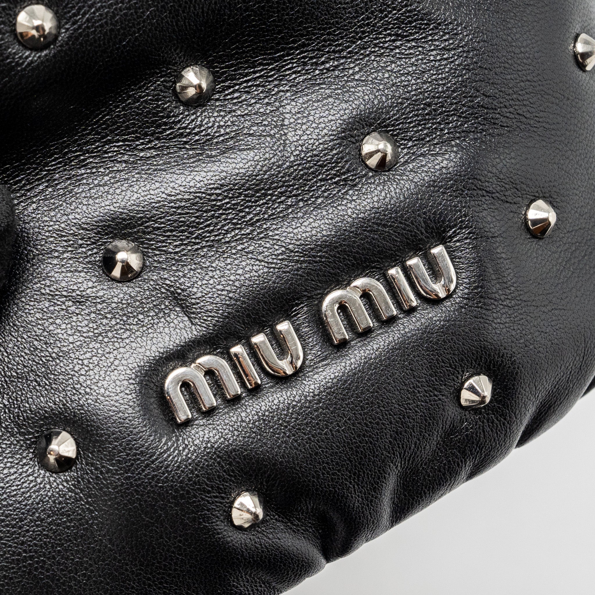 Miu Miu Small Bucket Bag Studded Nappa Lambskin BLACK SHW - Image 8
