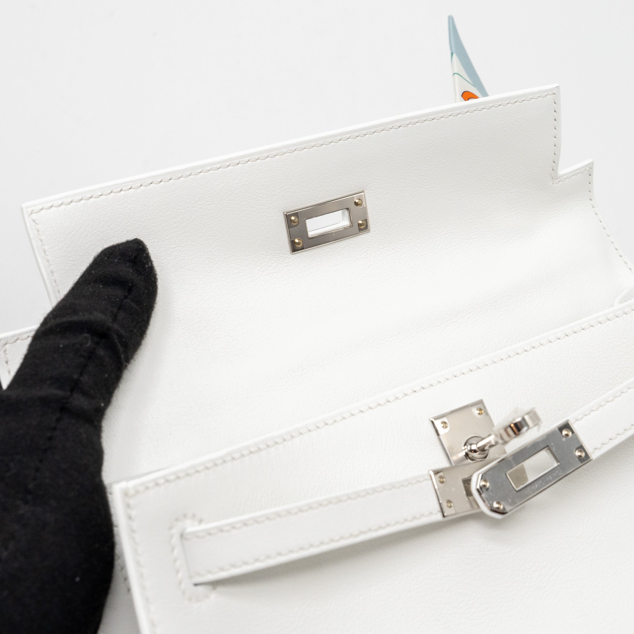 Hermes Kelly Pochette swift New White SHW stamp B - Image 9