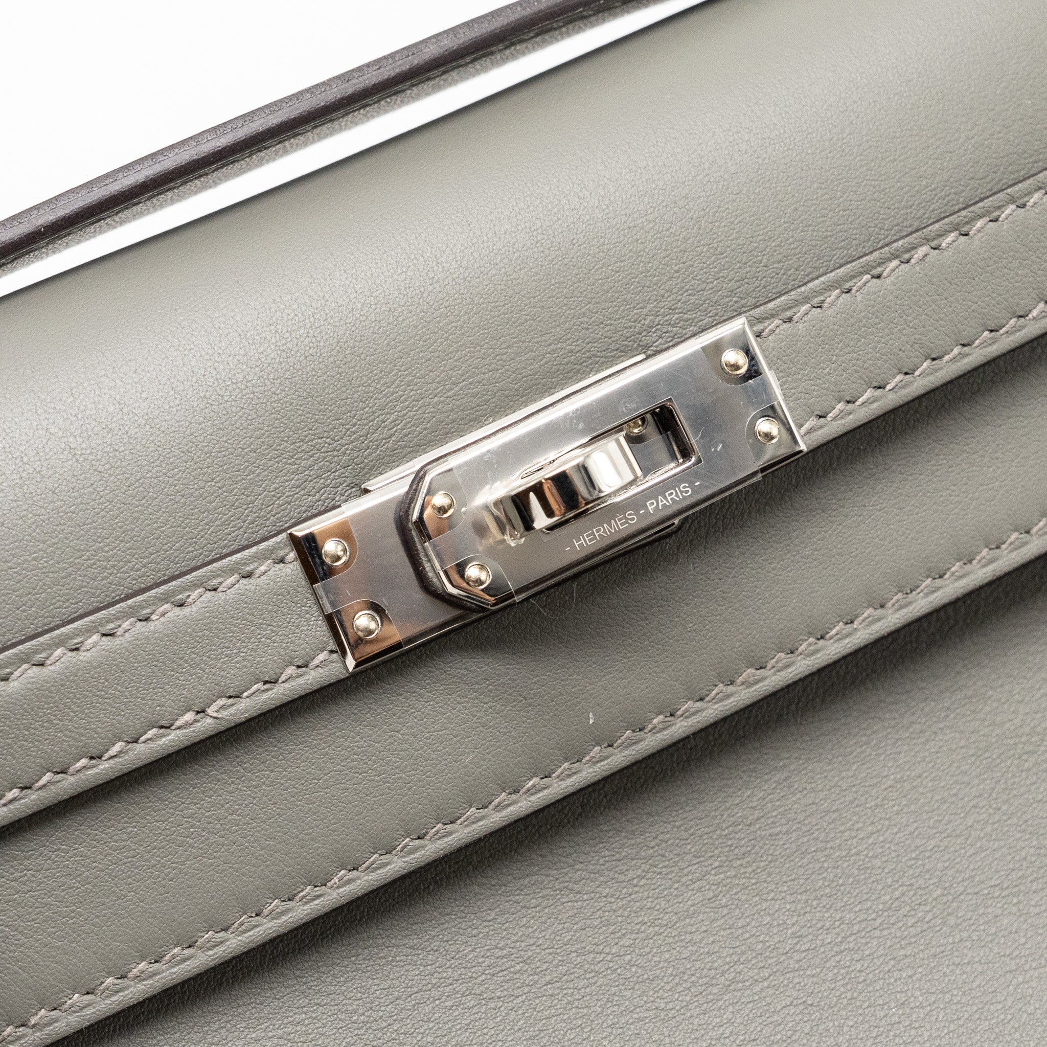Hermes kelly pochette swift gris Meyer SHW stamp B - Image 9