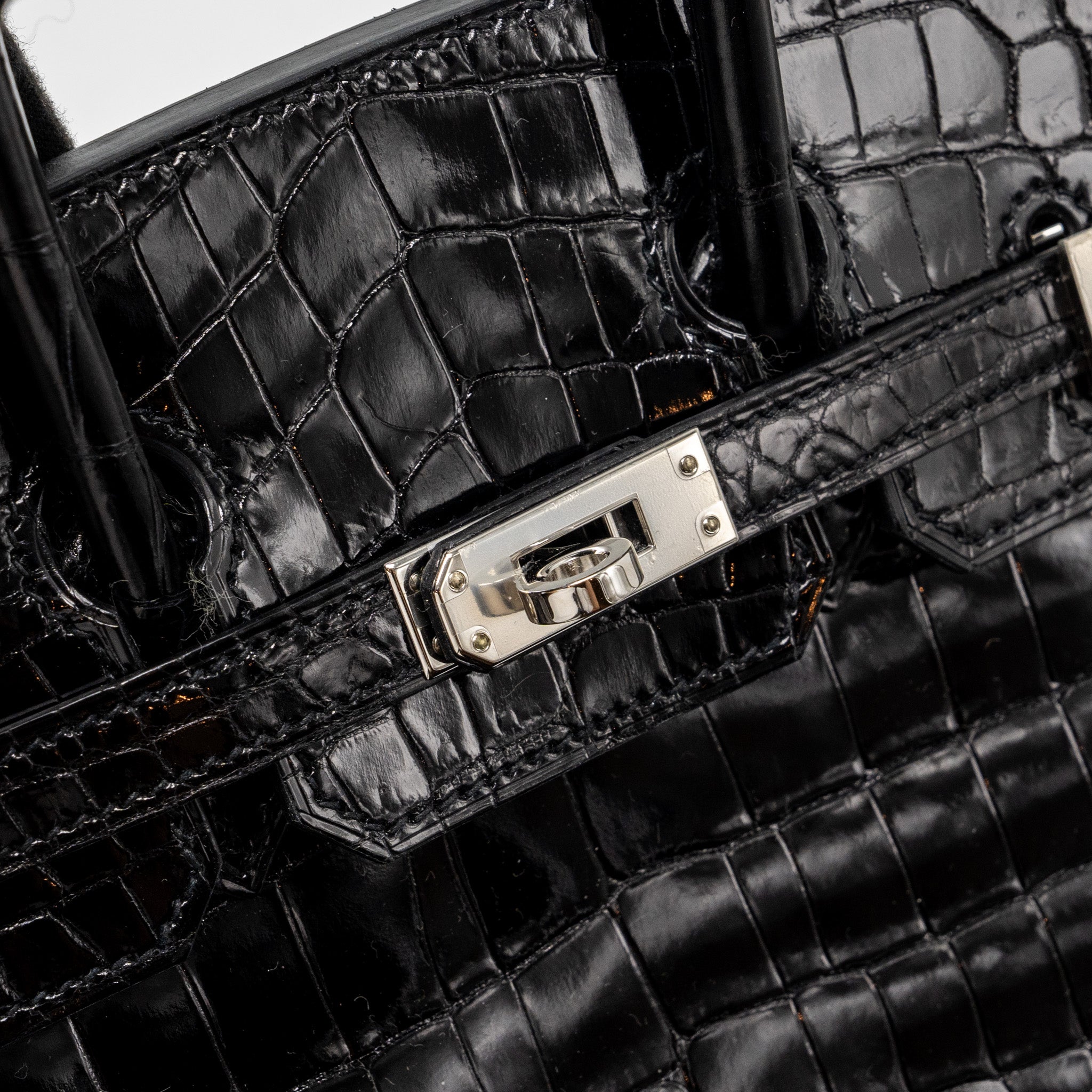 Hermes Birkin 25 shiny Crocodile Niloticus black SHW stamp D - Image 8