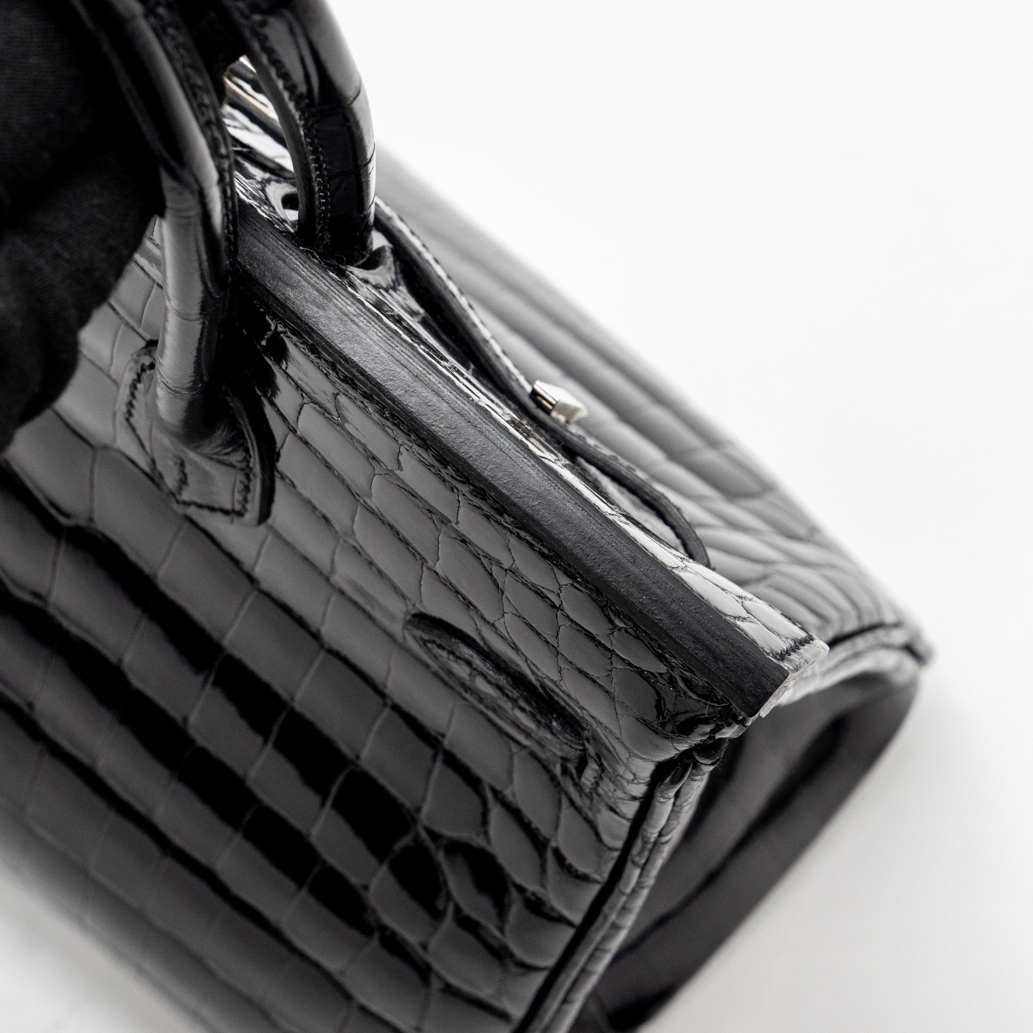 Hermes Birkin 25 shiny Crocodile Niloticus black SHW stamp D - Image 10