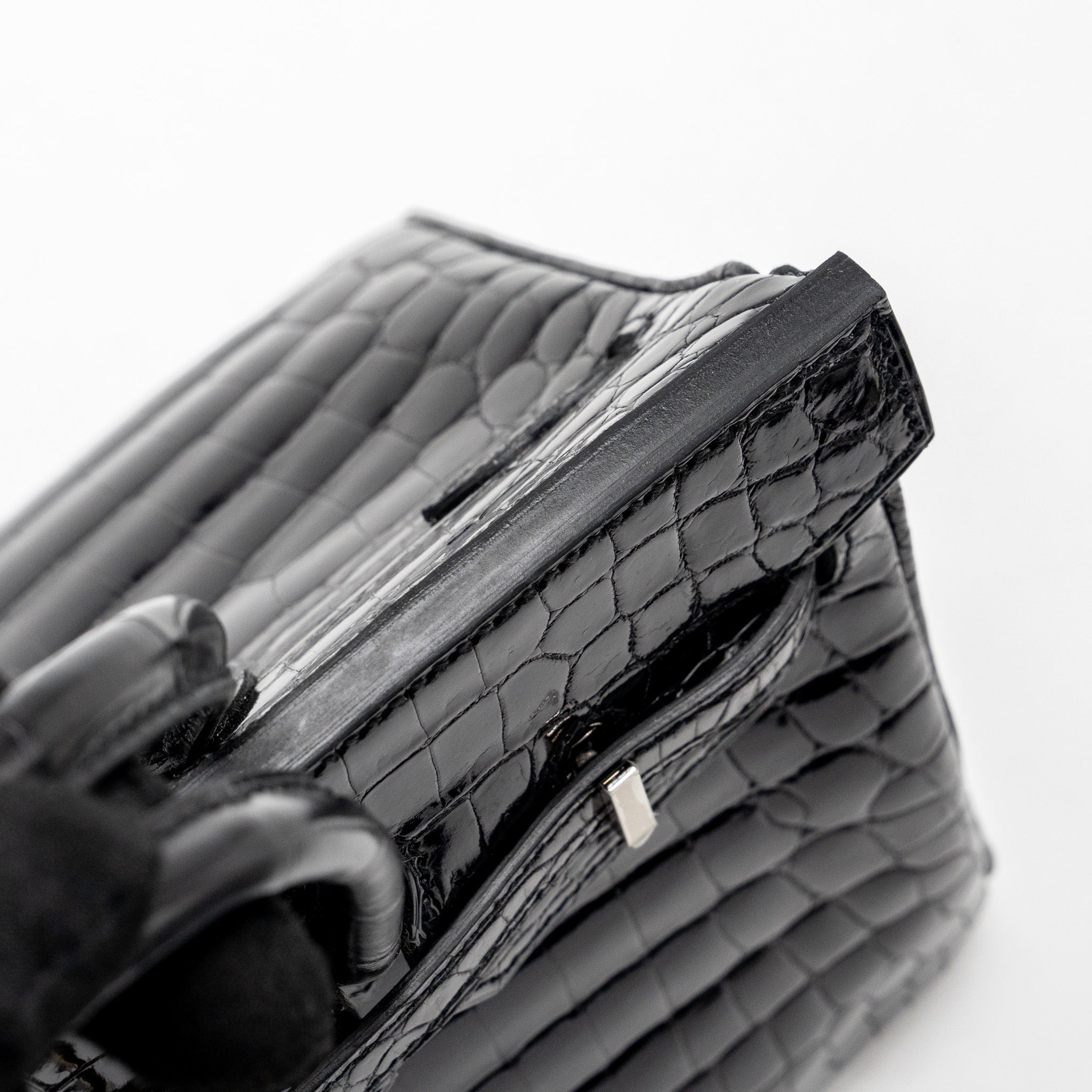 Hermes Birkin 25 shiny Crocodile Niloticus black SHW stamp D - Image 11