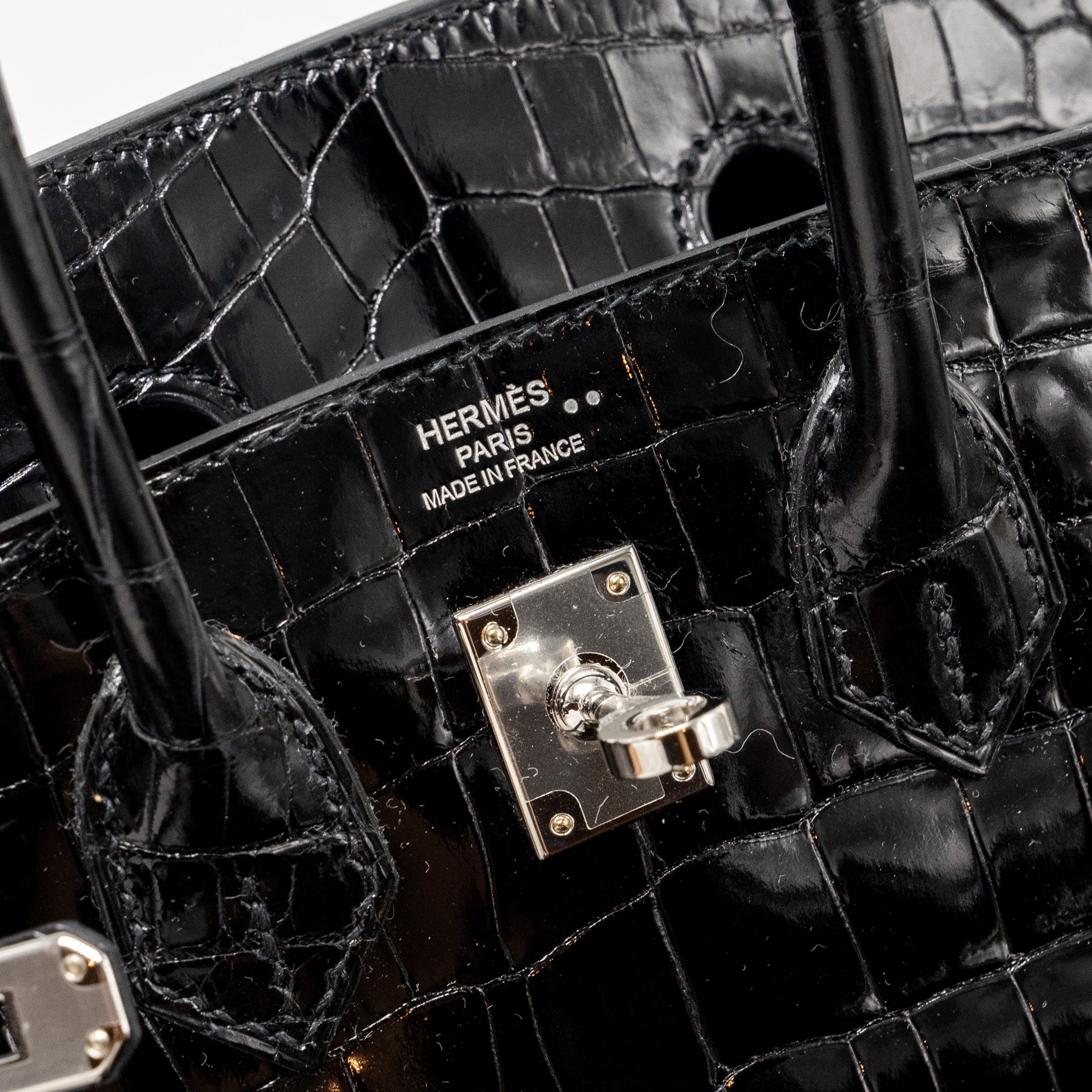 Hermes Birkin 25 shiny Crocodile Niloticus black SHW stamp D - Image 12
