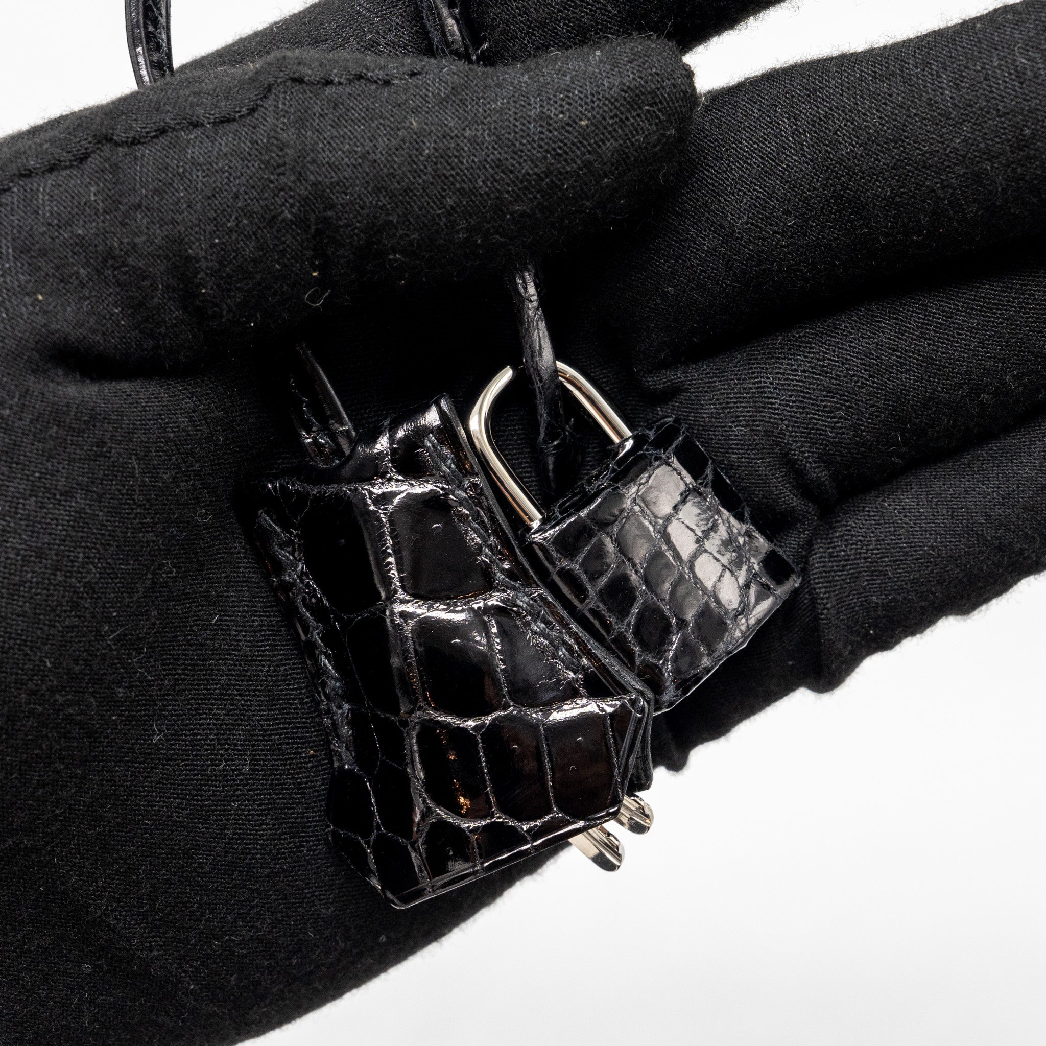 Hermes Birkin 25 shiny Crocodile Niloticus black SHW stamp D - Image 14