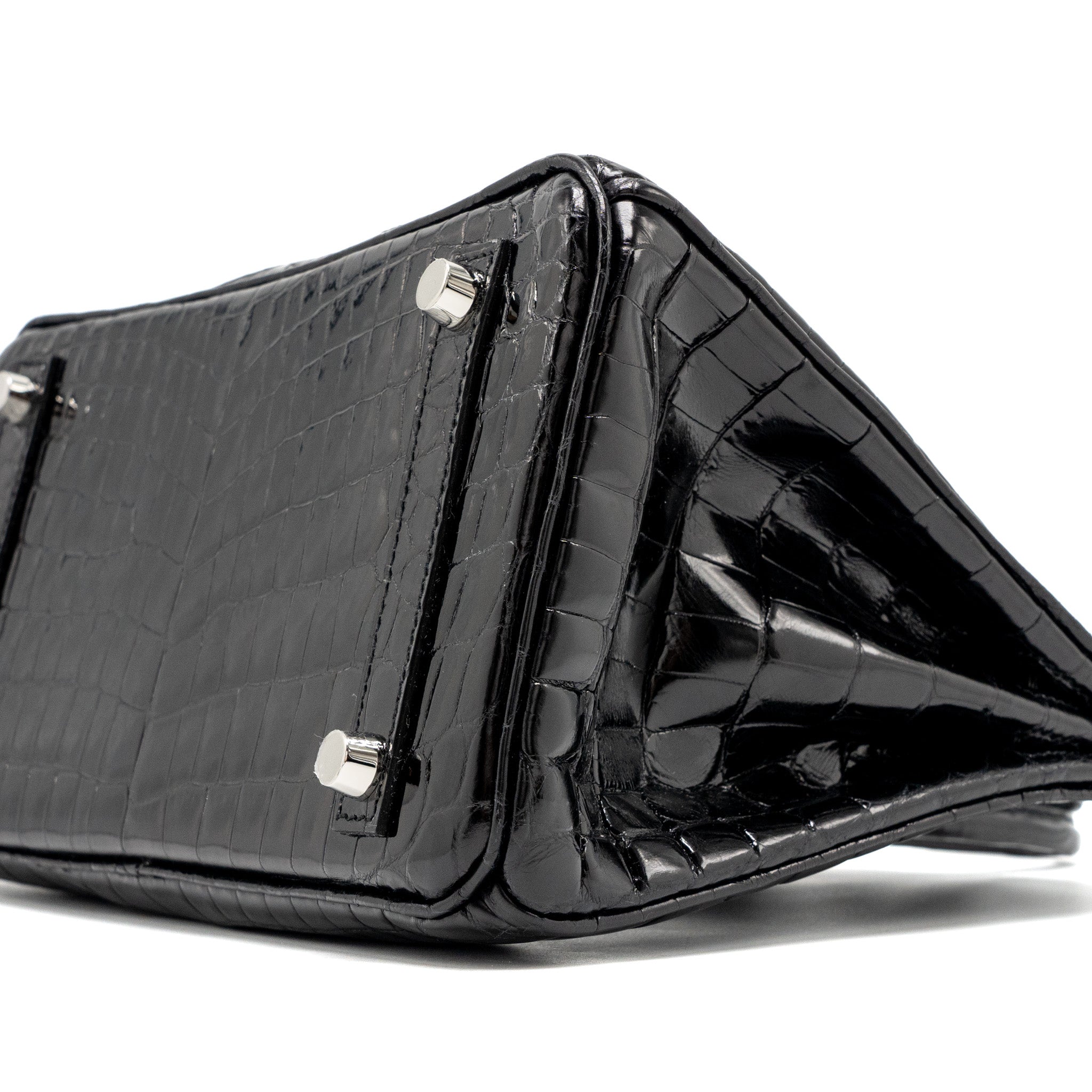 Hermes Birkin 25 shiny Crocodile Niloticus black SHW stamp D - Image 7