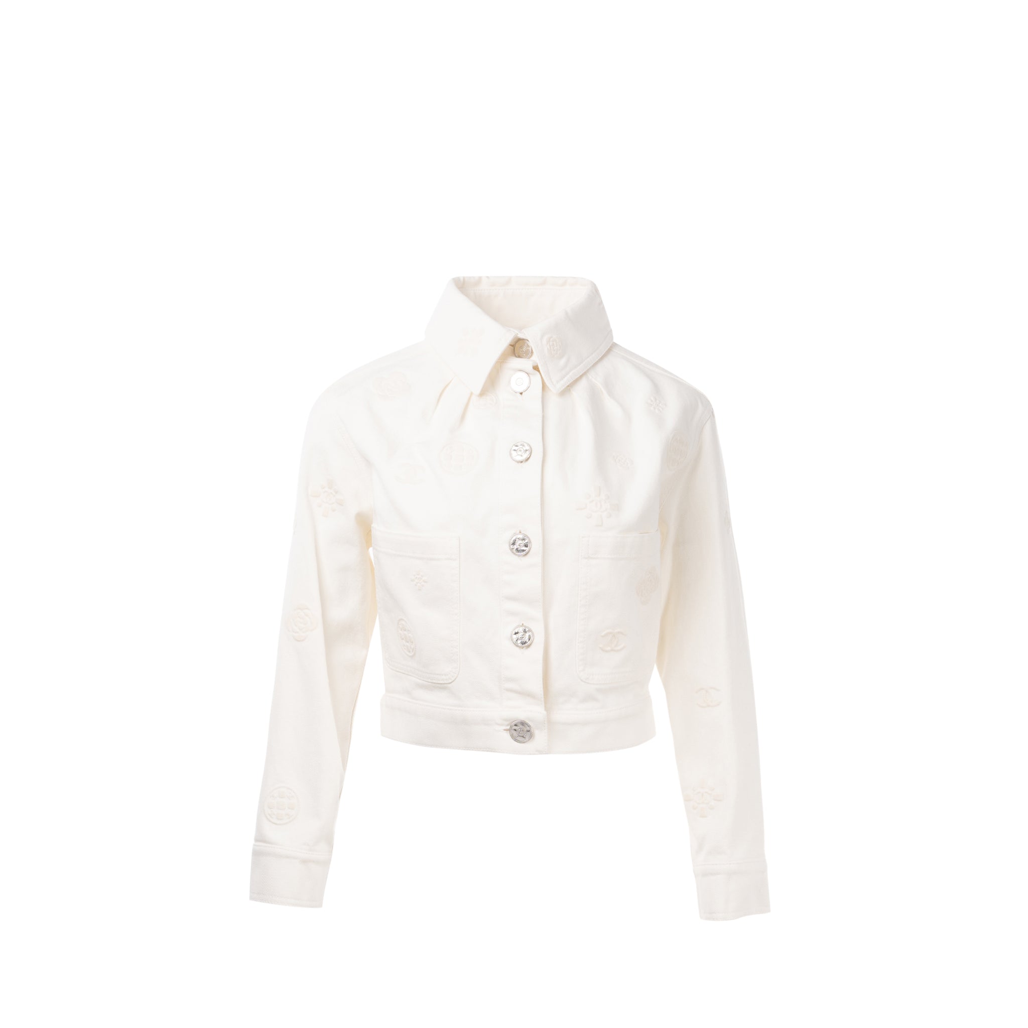 Chanel size 34 21P Camellia Jacket Cotton White