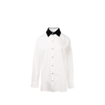 Chanel 22B Size 38 Blouse Shirt Cotton/ Silk White / Black
