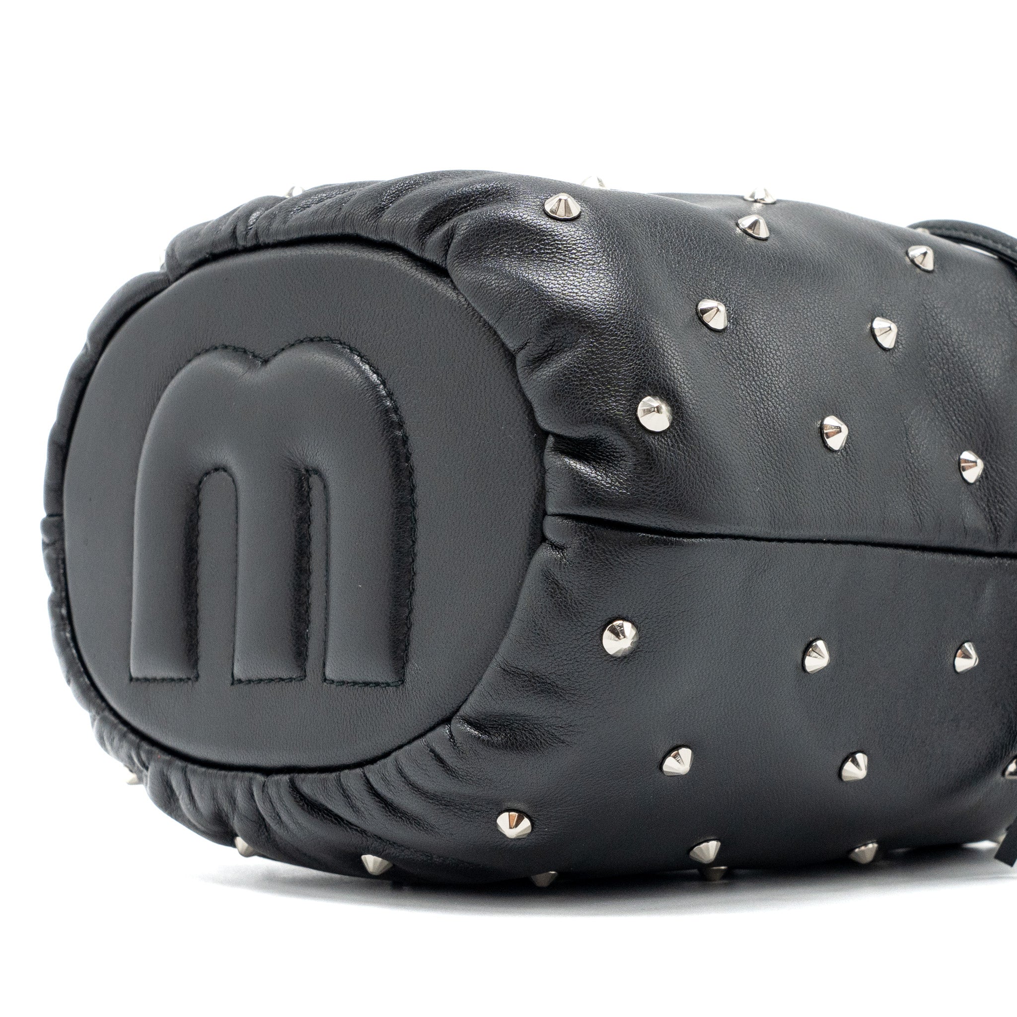 Miu Miu Small Bucket Bag Studded Nappa Lambskin BLACK SHW - Image 7