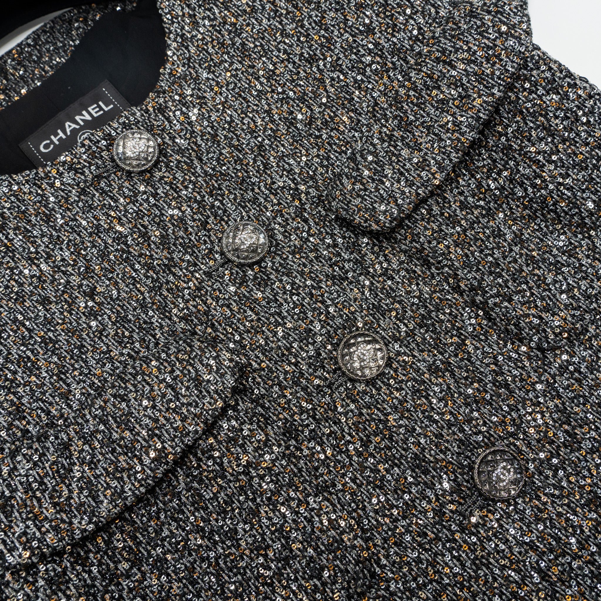 Chanel Size 34 21A Tweed Dress Polyester/Polyamide Black/Silver - Image 4