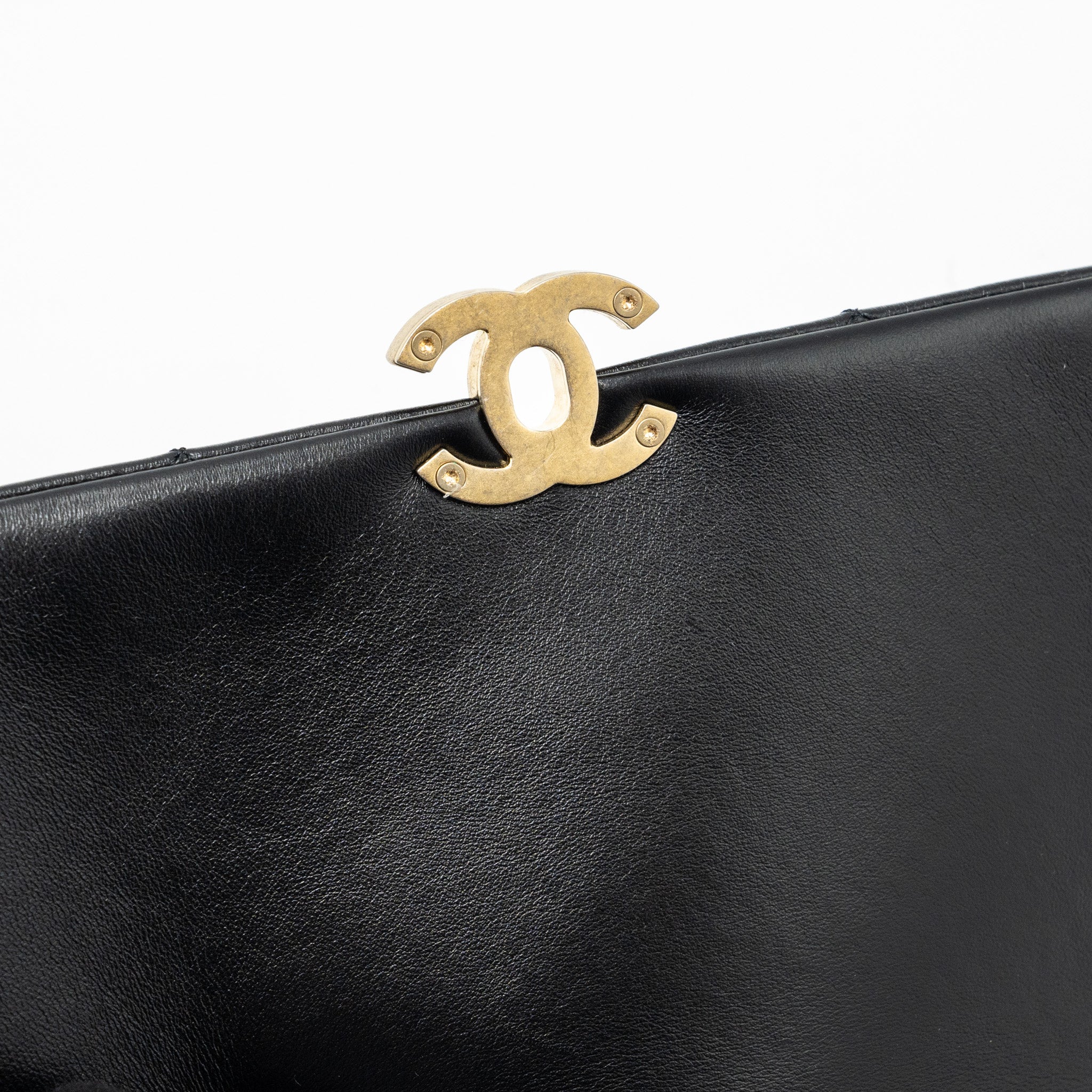 Chanel Quilted Flap Bag Giant Chain Lambskin Black Gold And Black Hardware (microchip) - Image 11