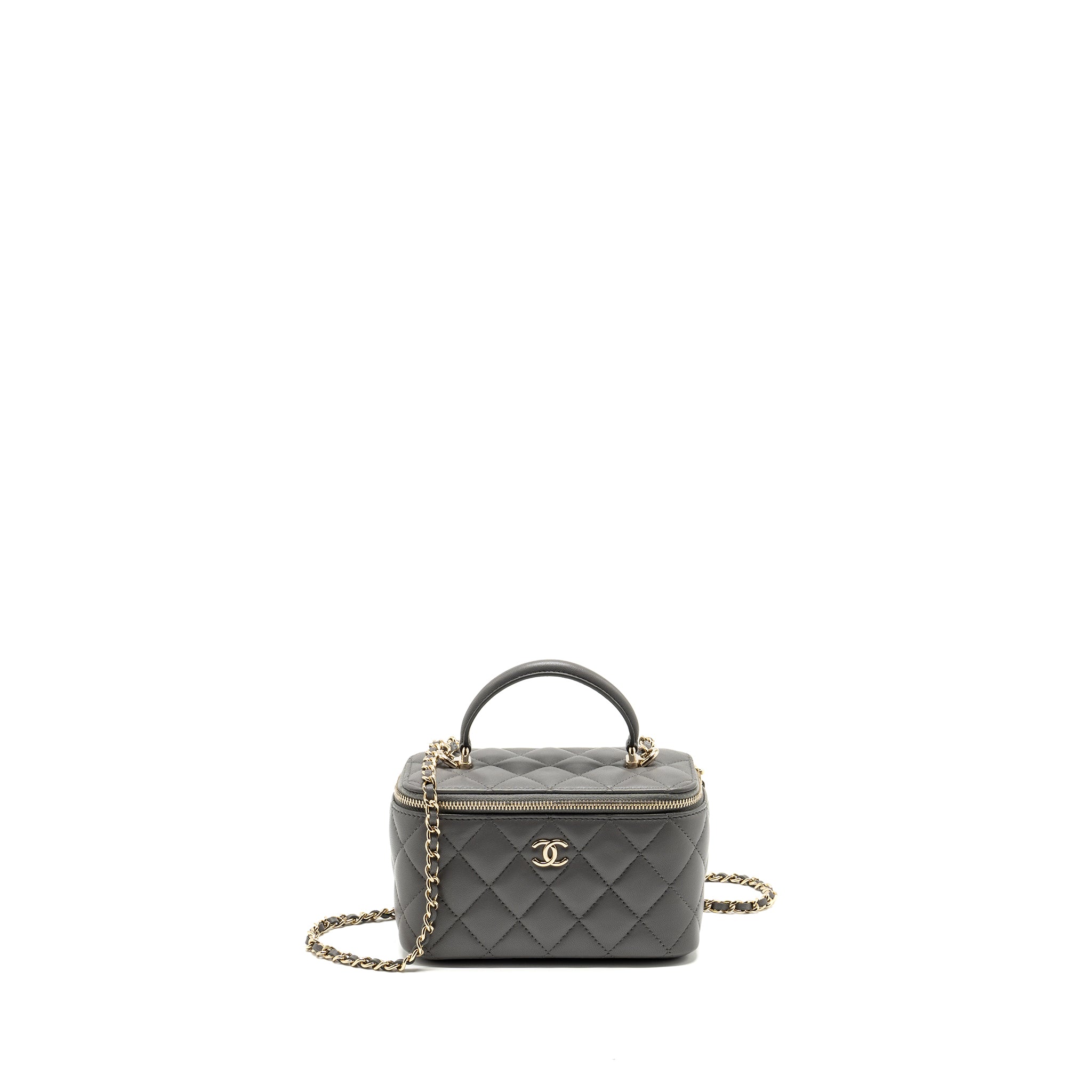 Chanel long vanity case lambskin grey LGHW (microchip)