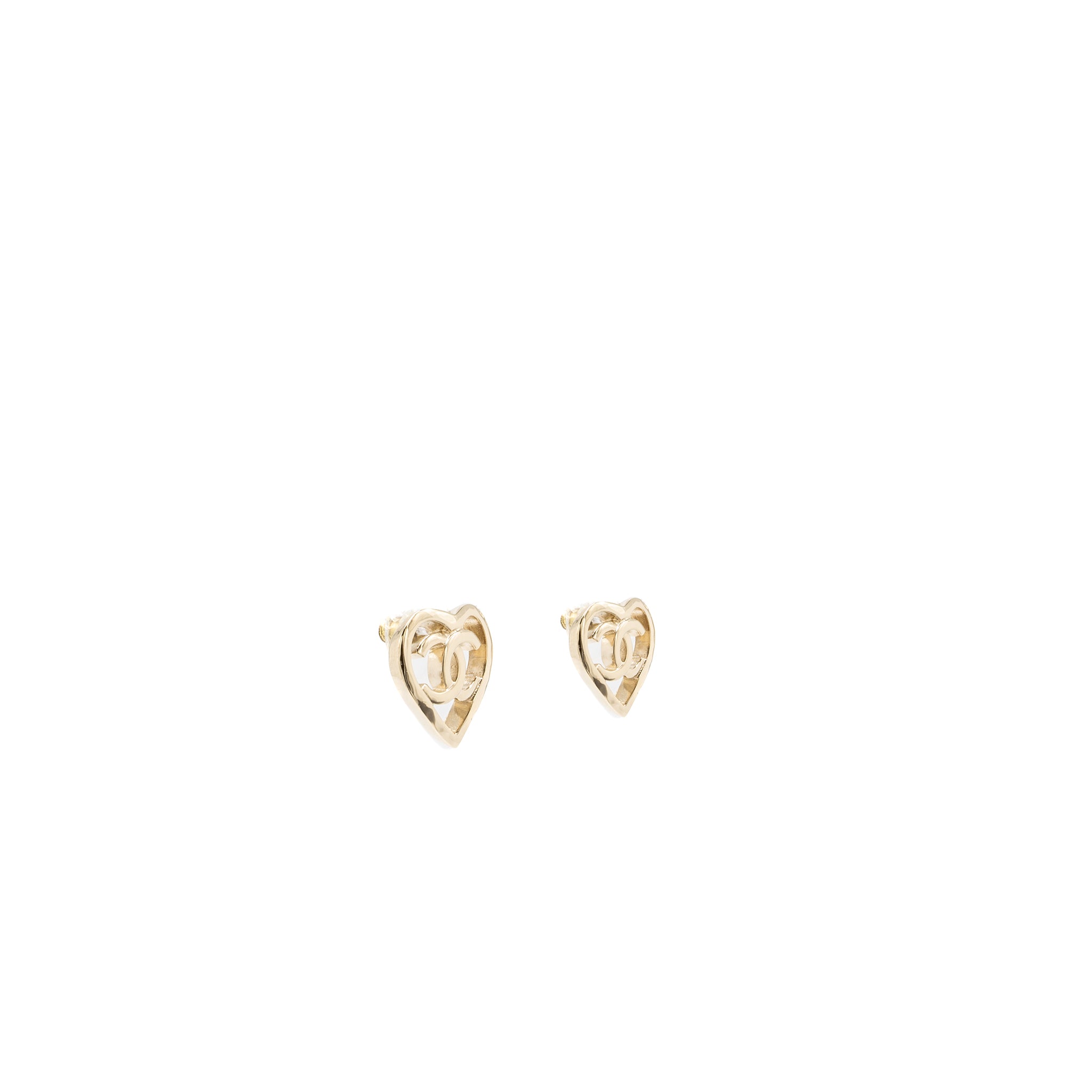 Chanel Heart and CC Logo Earrings Light Gold Tone - Image 3