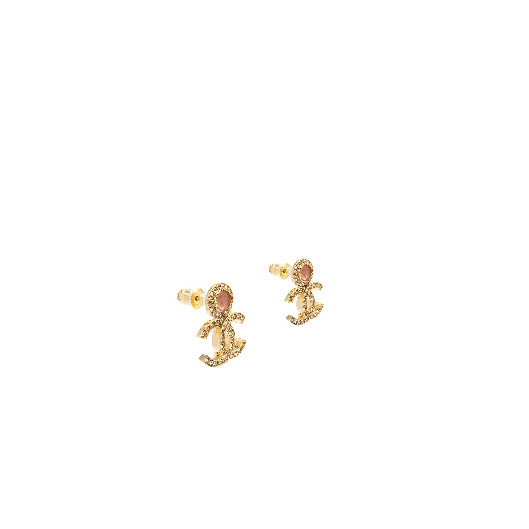 Chanel cc logo earrings with pink/crystal Gold tone - Image 3