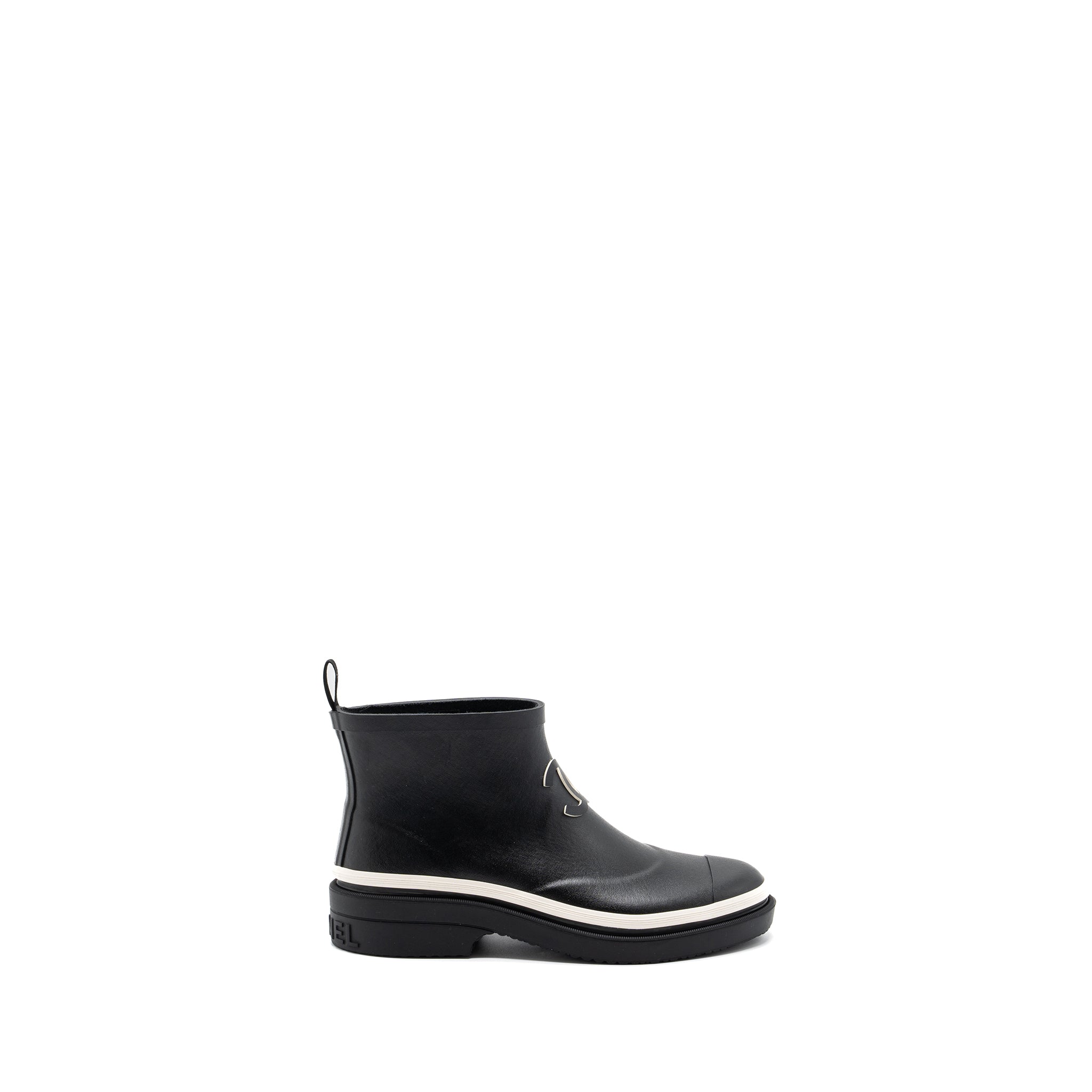 Chanel Size 38 Rubber Ankle Boots Black/ White - Image 4