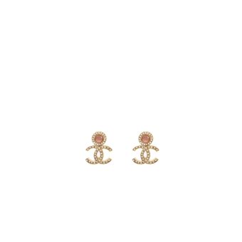 Chanel cc logo earrings with pink/crystal Gold tone