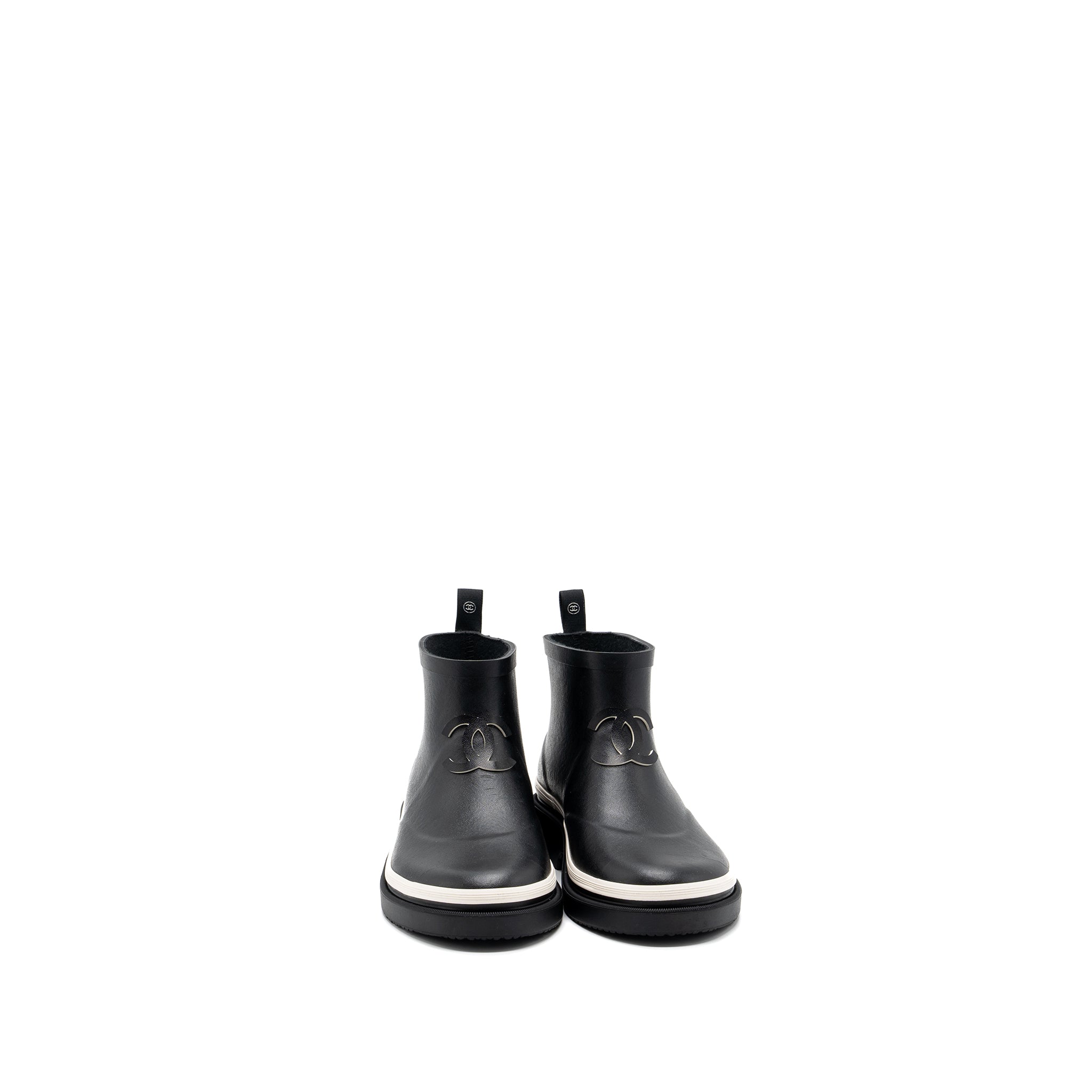 Chanel Size 38 Rubber Ankle Boots Black/ White - Image 2