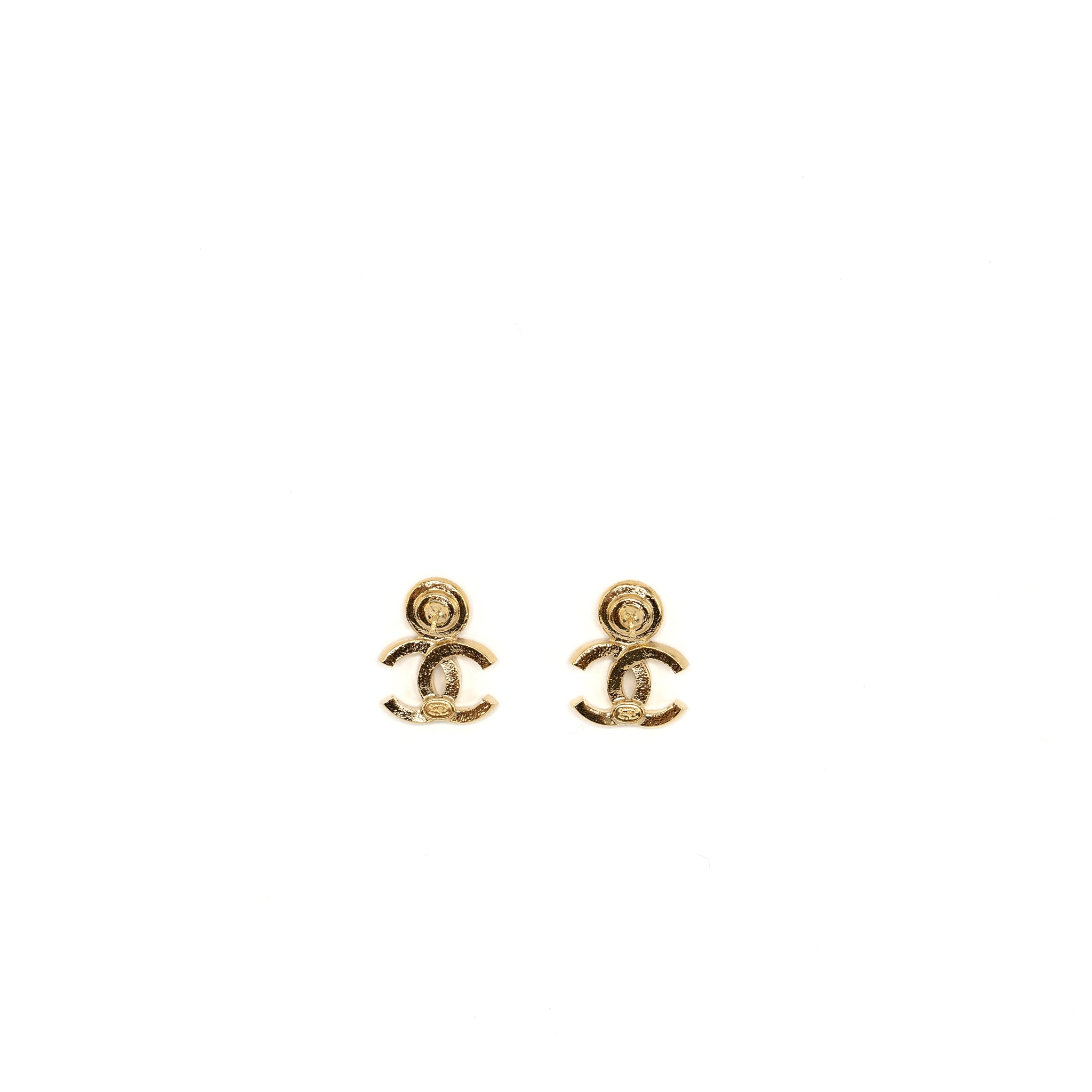 Chanel cc logo earrings with pink/crystal Gold tone - Image 4