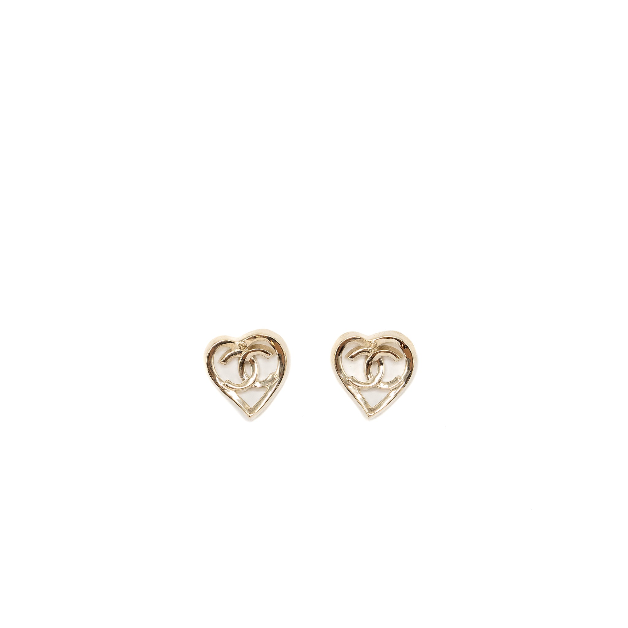 Chanel Heart and CC Logo Earrings Light Gold Tone - Image 4