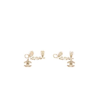 Chanel letter and cc drop ear clip gold tone