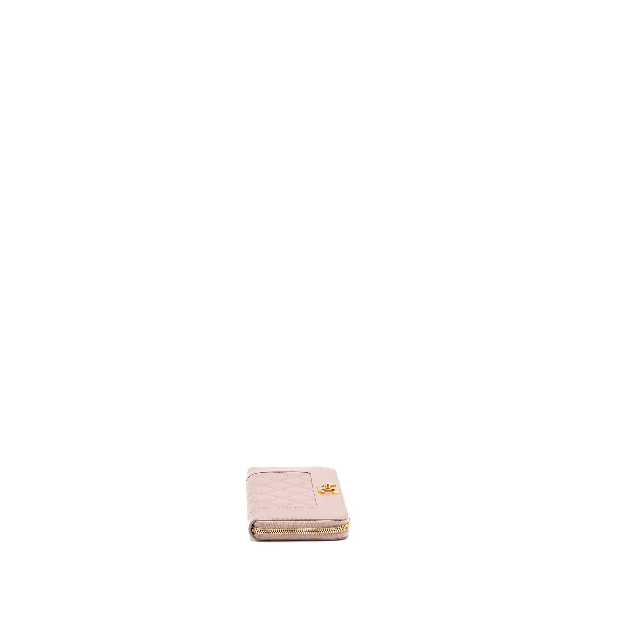 Chanel zip long wallet goatskin leather light pink GHW - Image 4