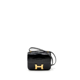 Hermes mini constance shiny alligator mississippiensis black GHW stamp A