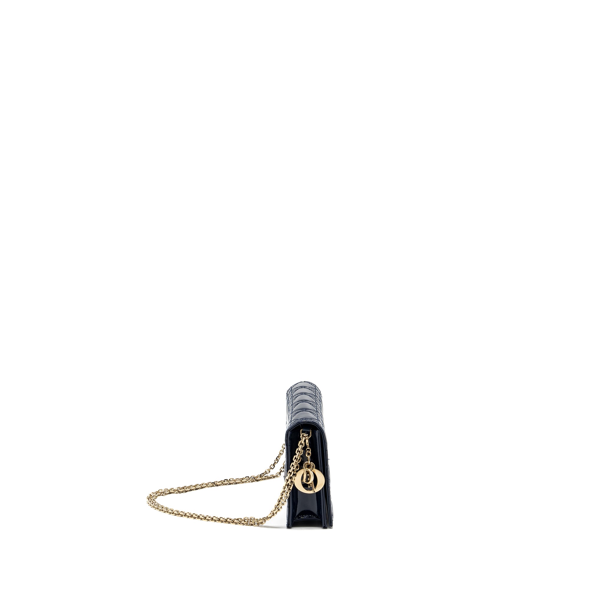 Dior Lady Dior Pouch with Chain patent dark blue LGHW - Image 3