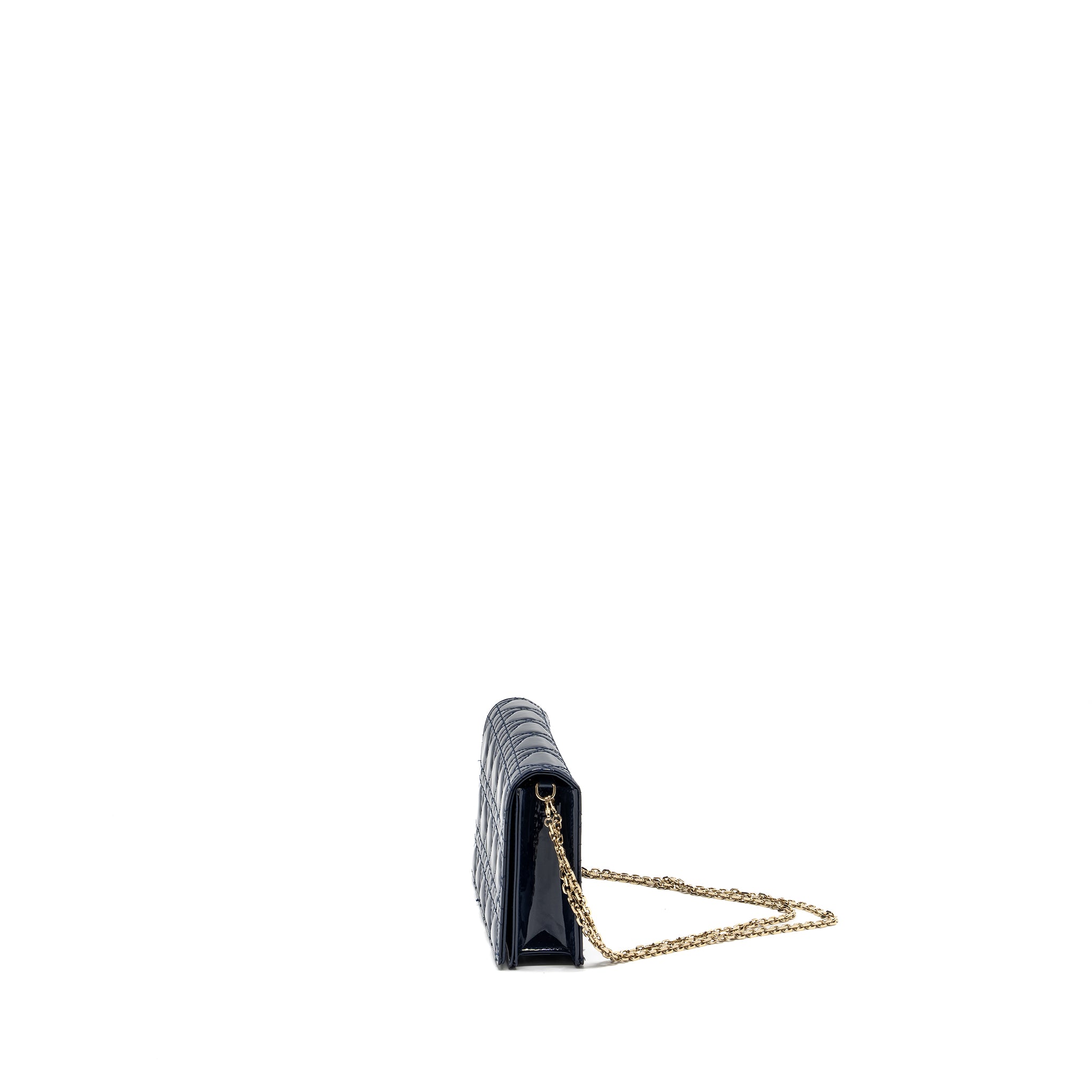 Dior Lady Dior Pouch with Chain patent dark blue LGHW - Image 4
