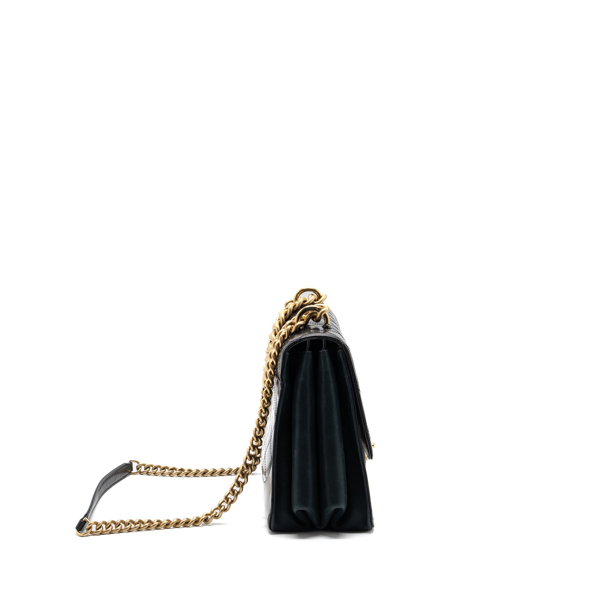 Chanel Flap Bag with chains handle calfskin black GHW - Image 2