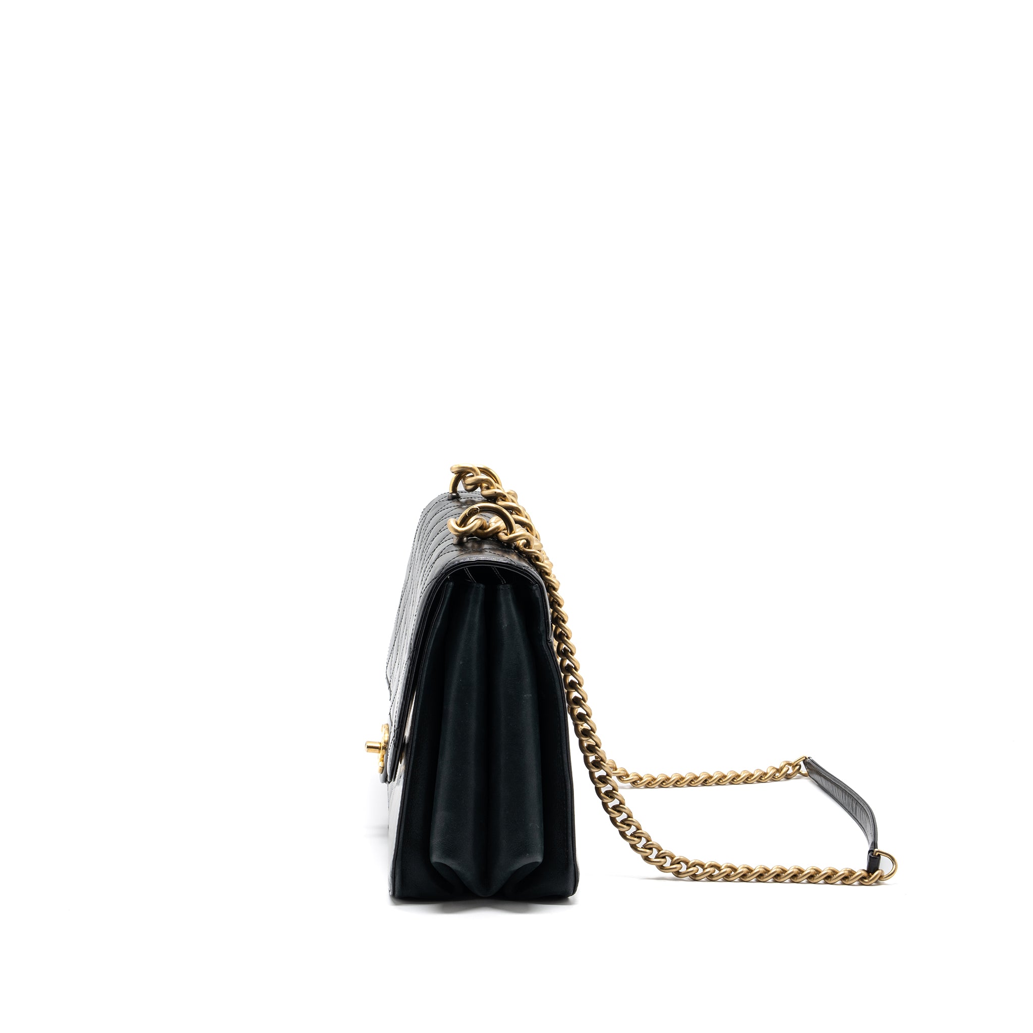 Chanel Flap Bag with chains handle calfskin black GHW - Image 3