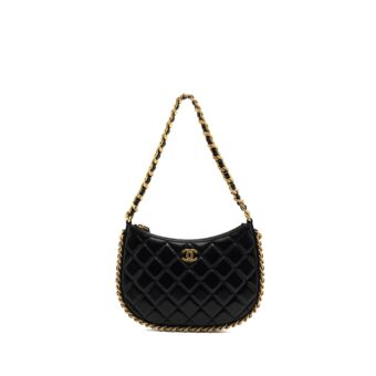 Chanel 23b Hobo Shoulder Bag Lambskin Black Brushed GHW(Microchip)