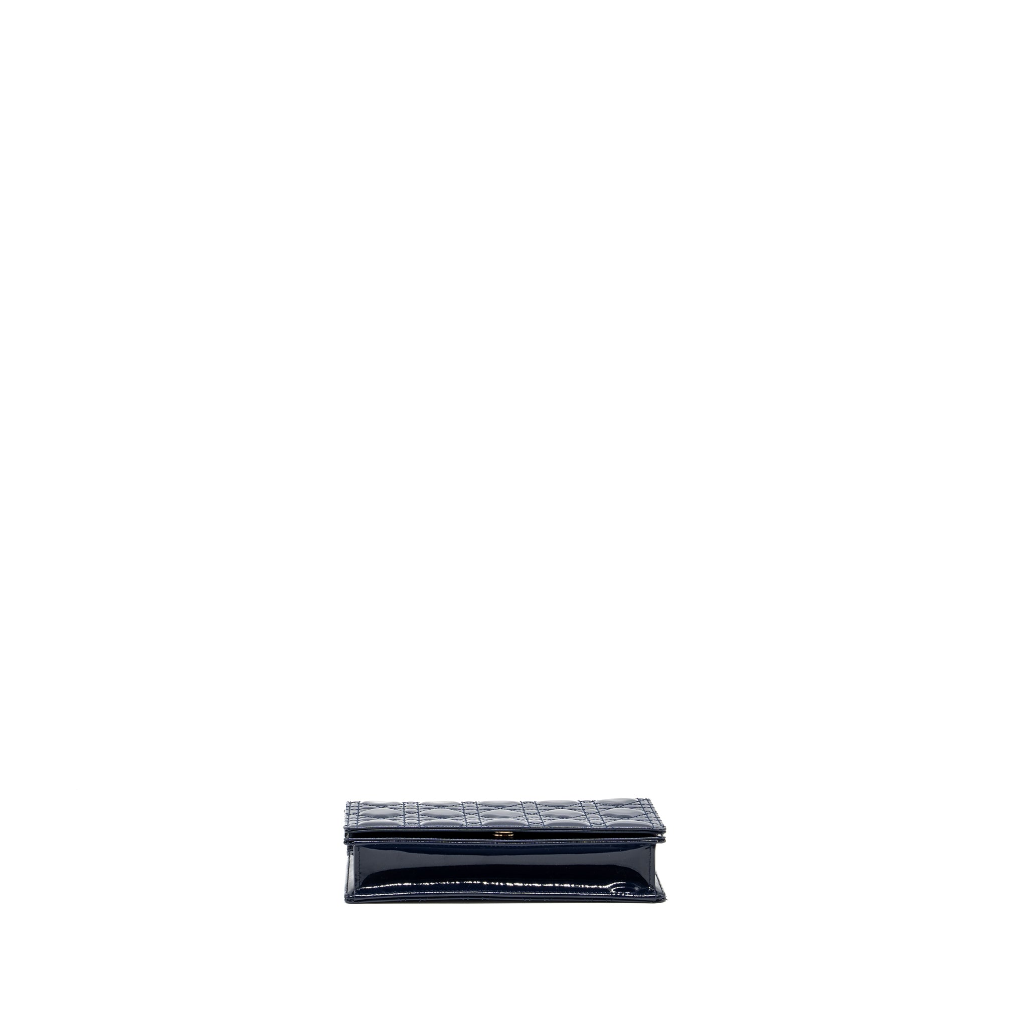 Dior Lady Dior Pouch with Chain patent dark blue LGHW - Image 5