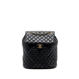 Chanel quilted flap backpack lambskin black GHW