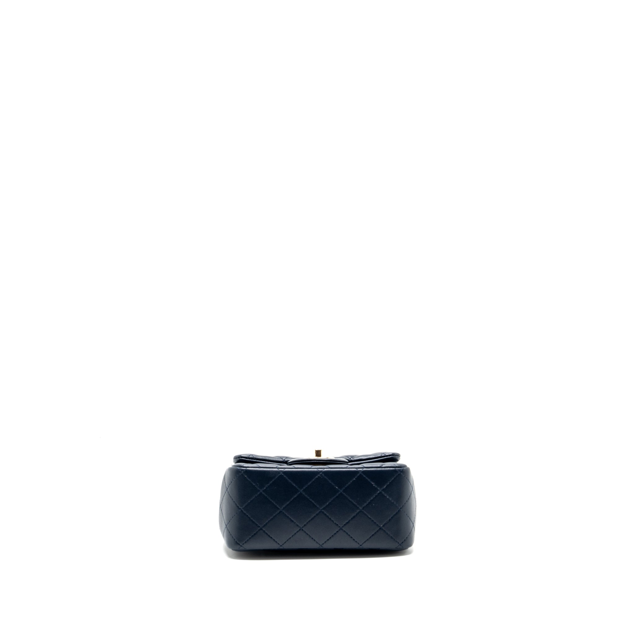 Chanel Classic Mini Square Flap Bag Lambskin Dark Blue LGHW - Image 6