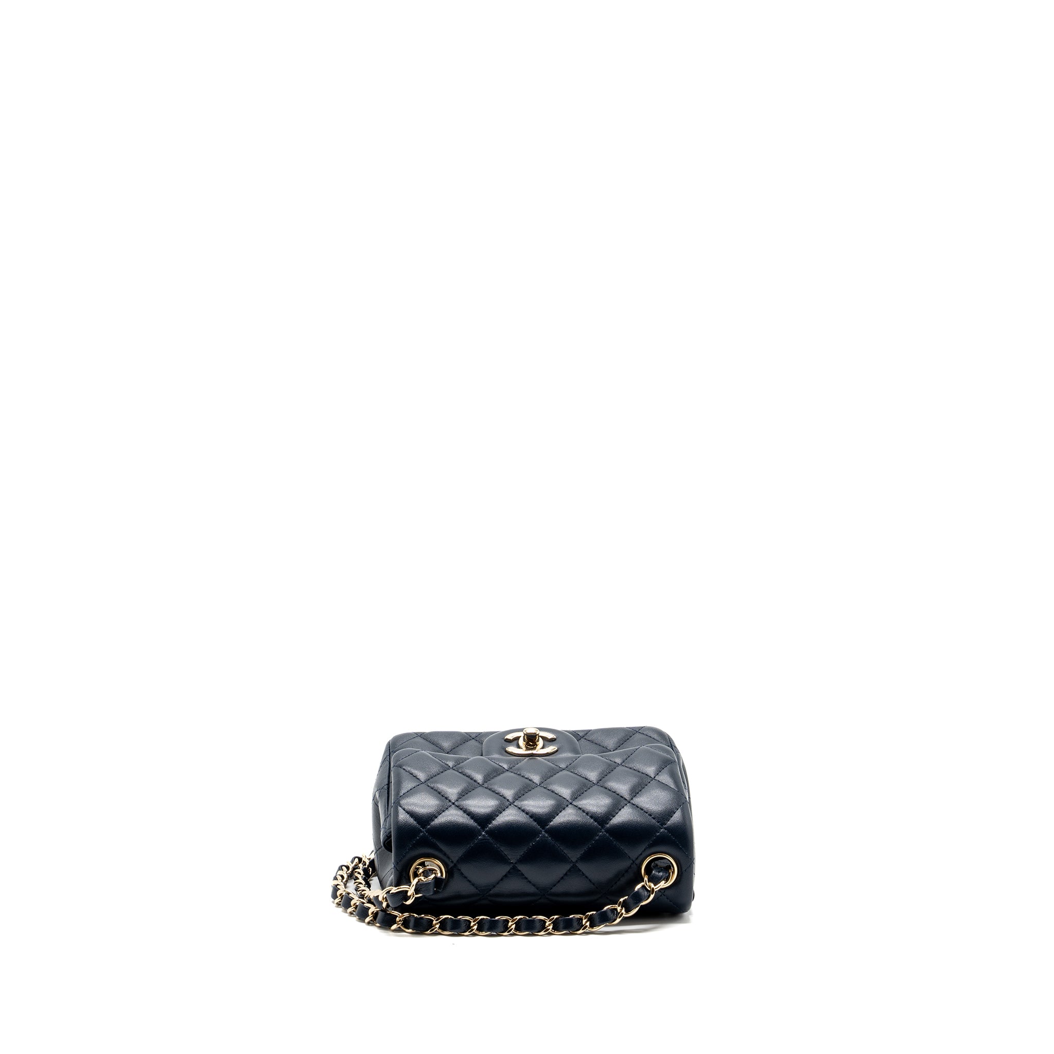 Chanel Classic Mini Square Flap Bag Lambskin Dark Blue LGHW - Image 5