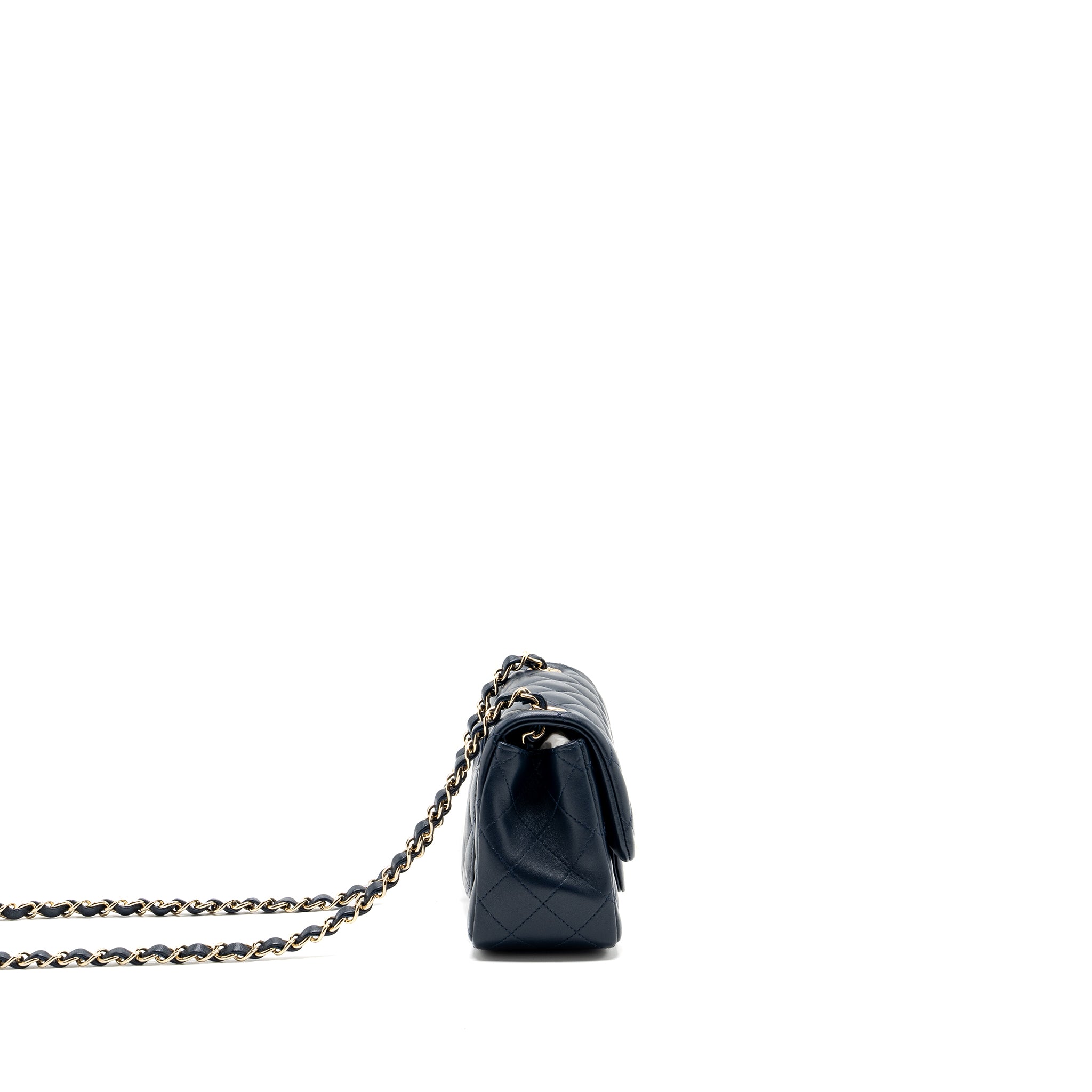 Chanel Classic Mini Square Flap Bag Lambskin Dark Blue LGHW - Image 3