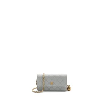 Chanel Pearl Crush Mini Wallet On Chain Lambskin Light Grey Brushed GHW(Microchip)