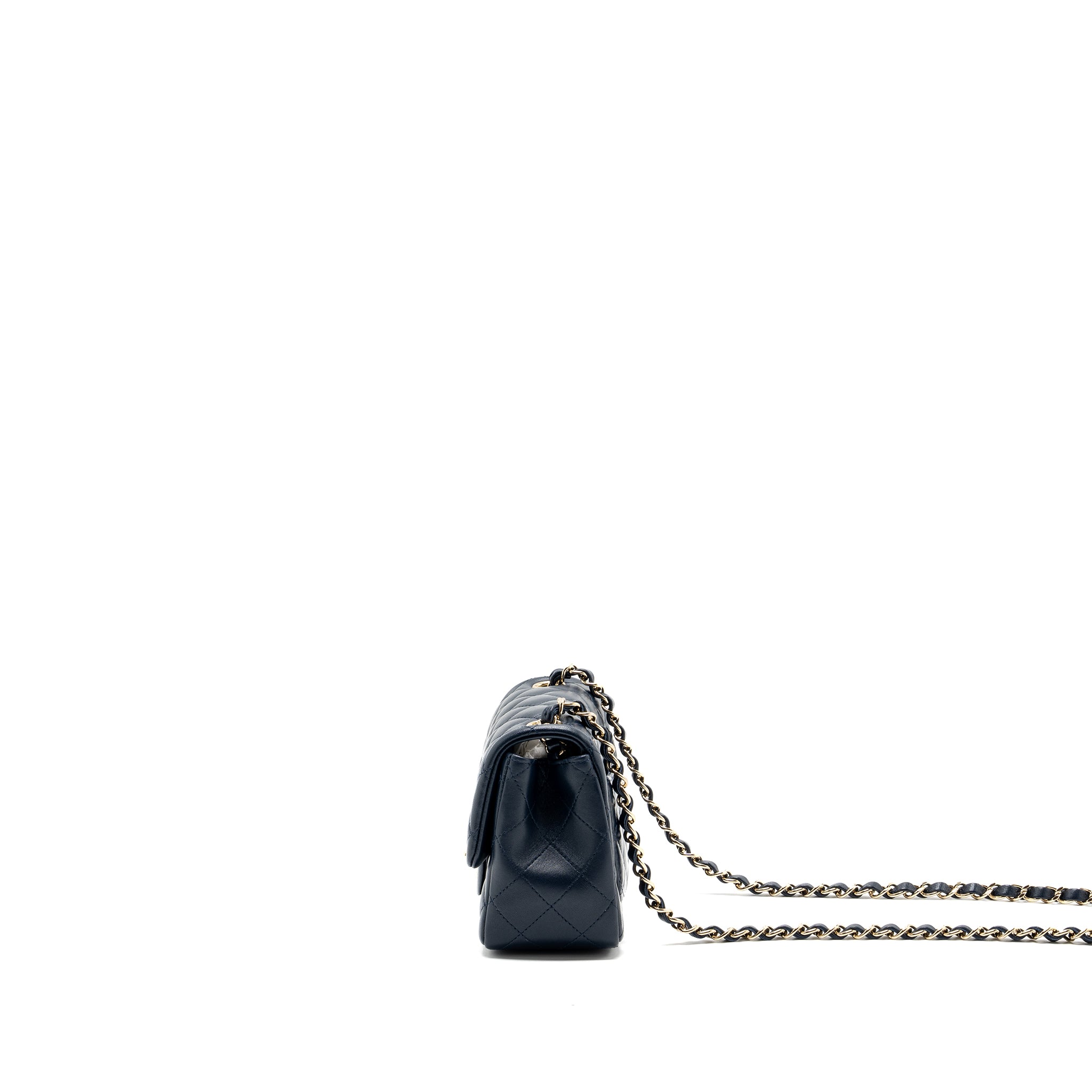 Chanel Classic Mini Square Flap Bag Lambskin Dark Blue LGHW - Image 4