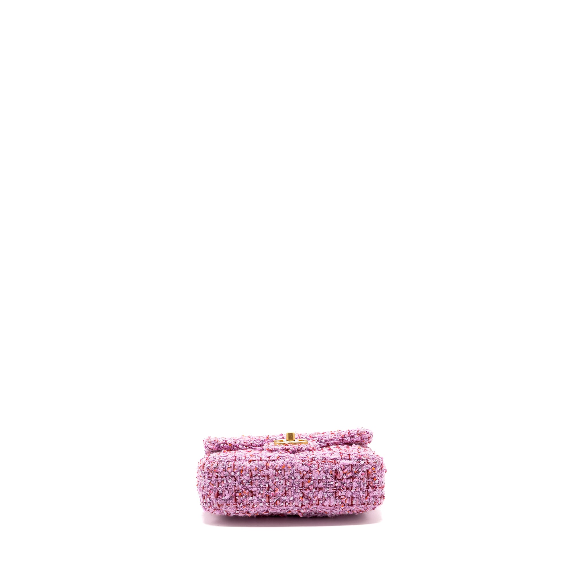 Chanel 22P mini square Flap bag tweed pink GHW (Microchip) - Image 6