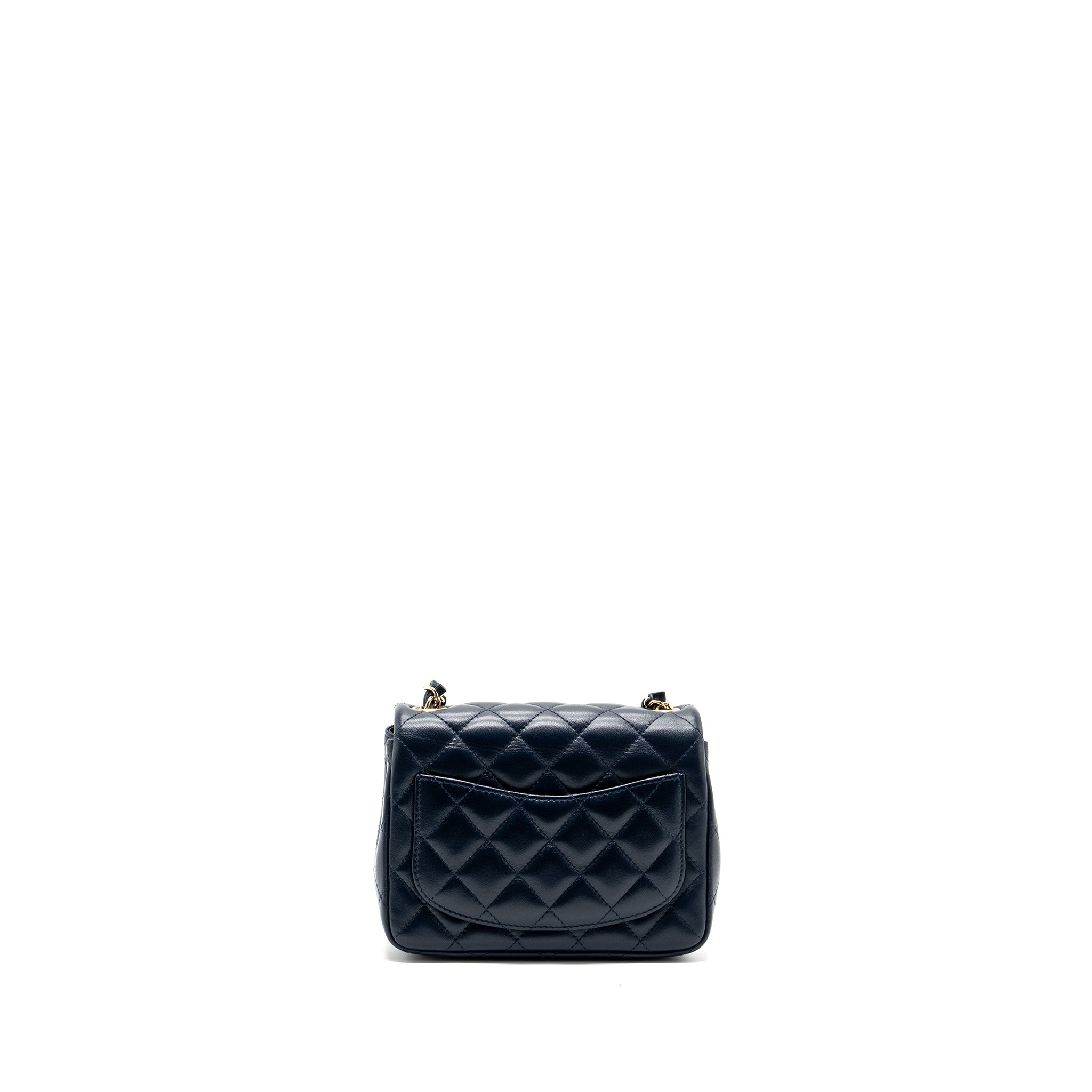 Chanel Classic Mini Square Flap Bag Lambskin Dark Blue LGHW - Image 2