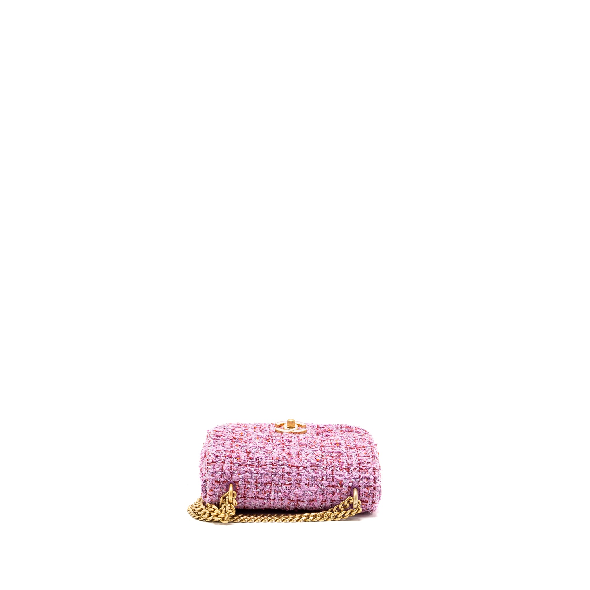 Chanel 22P mini square Flap bag tweed pink GHW (Microchip) - Image 5