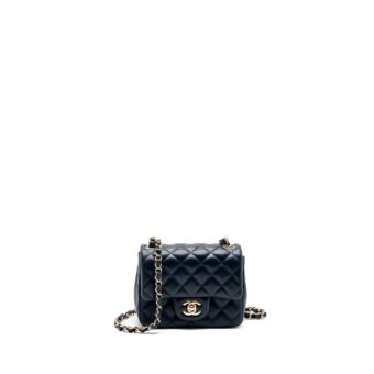 Chanel Classic Mini Square Flap Bag Lambskin Dark Blue LGHW