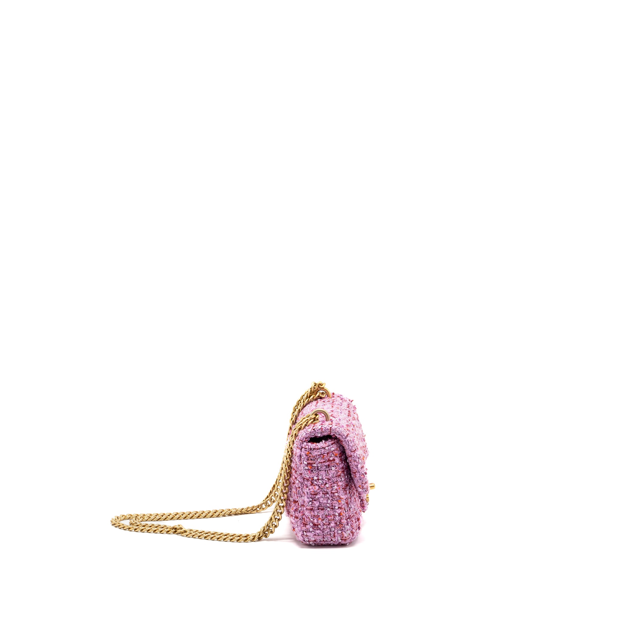 Chanel 22P mini square Flap bag tweed pink GHW (Microchip) - Image 3