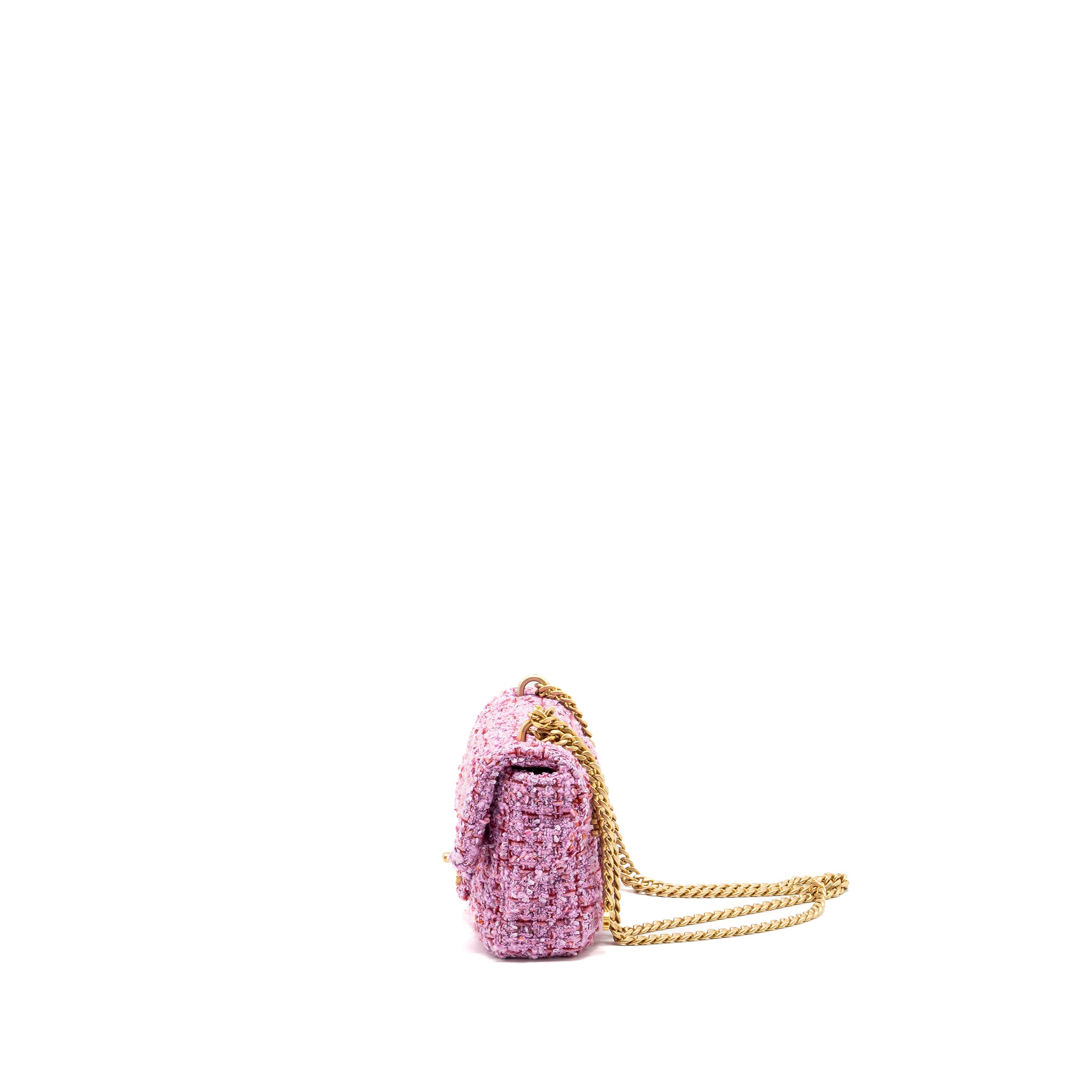 Chanel 22P mini square Flap bag tweed pink GHW (Microchip) - Image 4