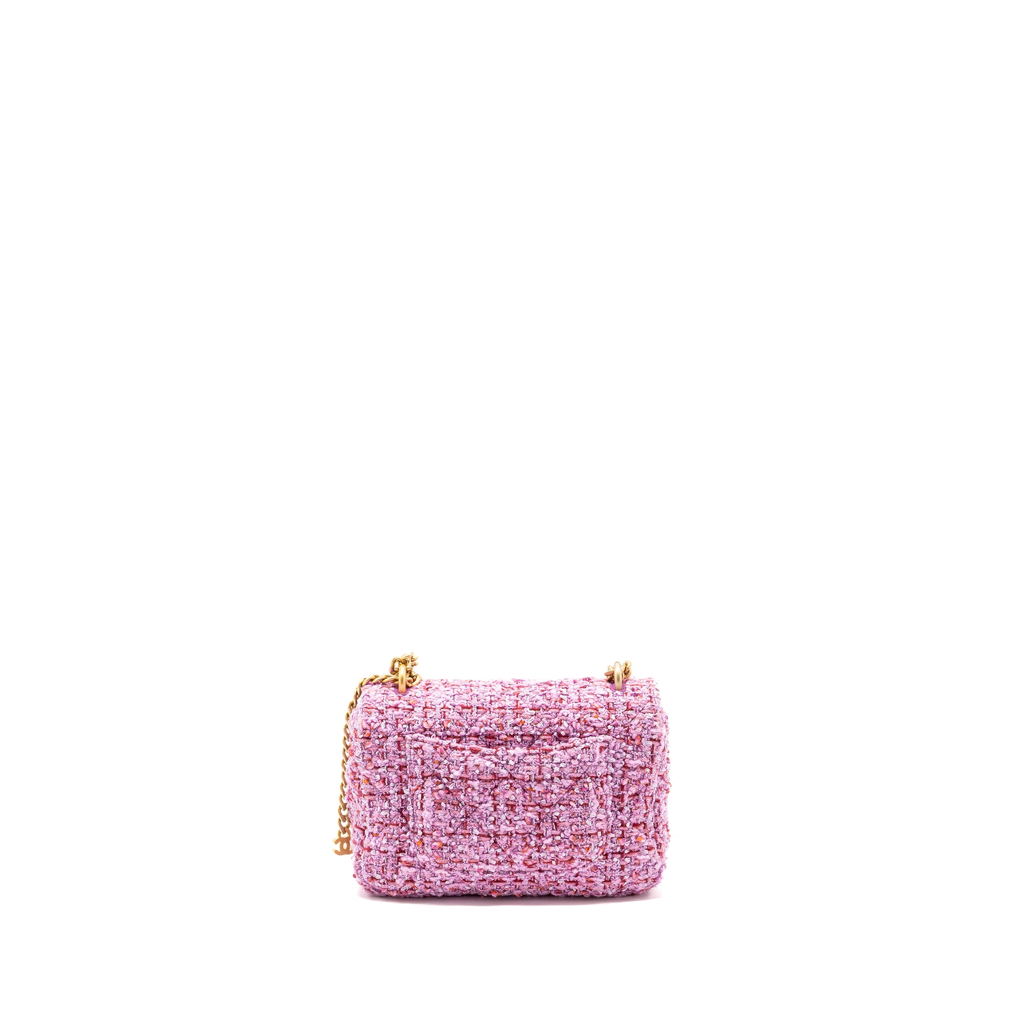 Chanel 22P mini square Flap bag tweed pink GHW (Microchip) - Image 2