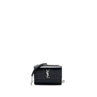Saint Laurent/YSL Mini Sunset Bag Crocodile-Embossed Calfskin Black SHW