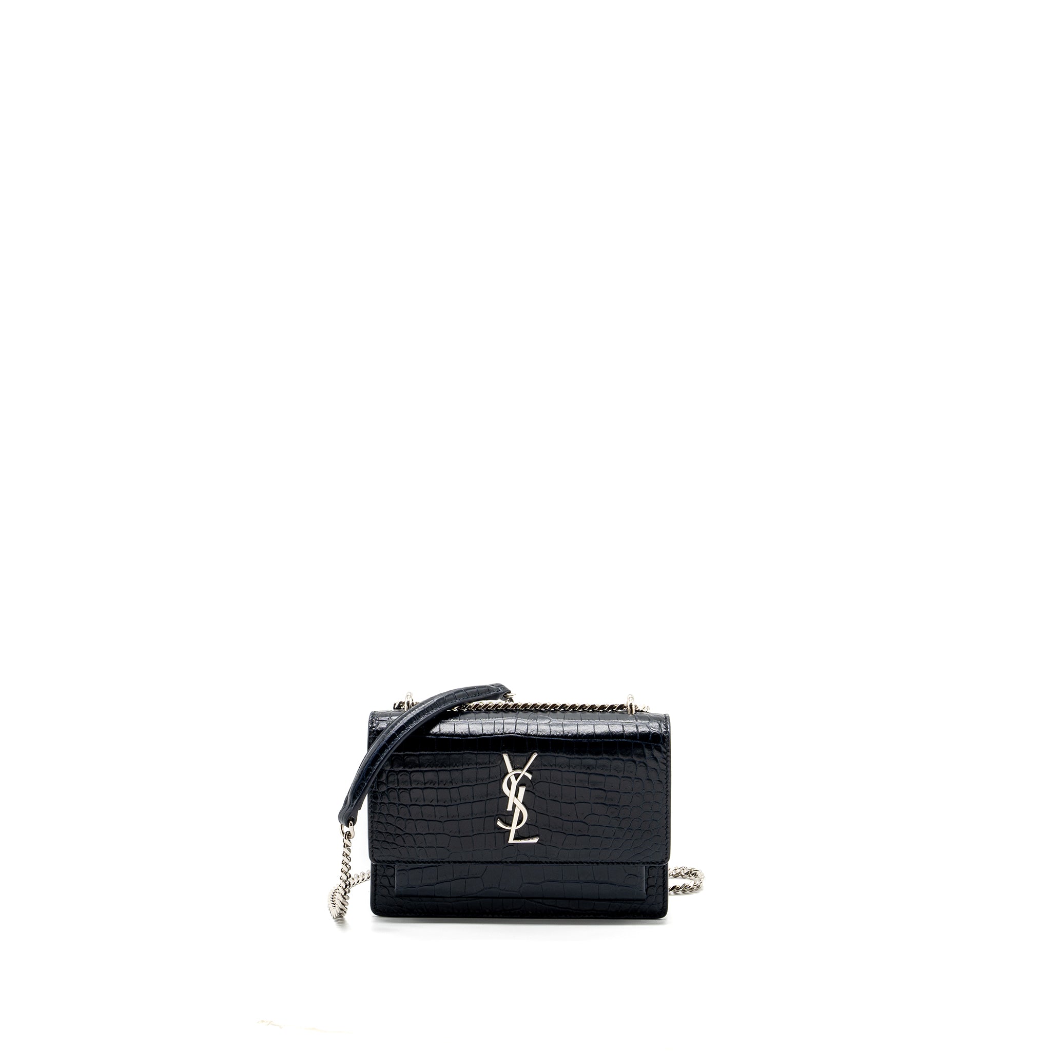Saint Laurent/YSL Mini Sunset Bag Crocodile-Embossed Calfskin Black SHW