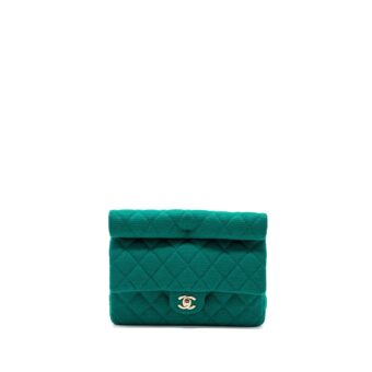 Chanel 23a Classic Flap Clutch Fabric Green LGHW(Microchip)