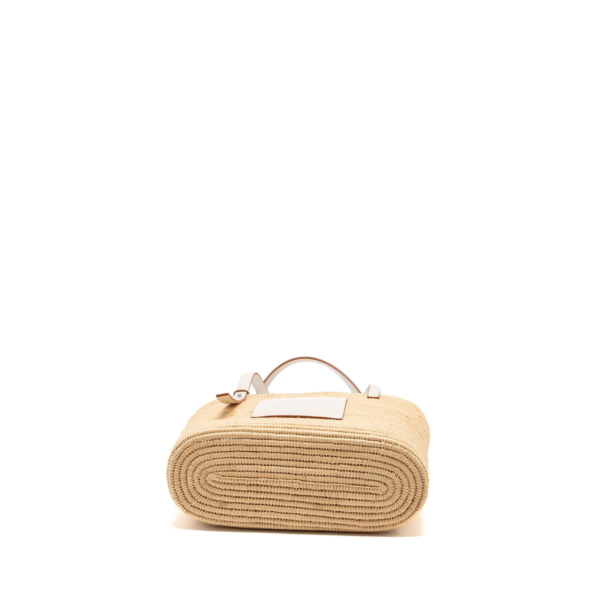 Loewe small square basket bag raffia/ calfskin white SHW - Image 5