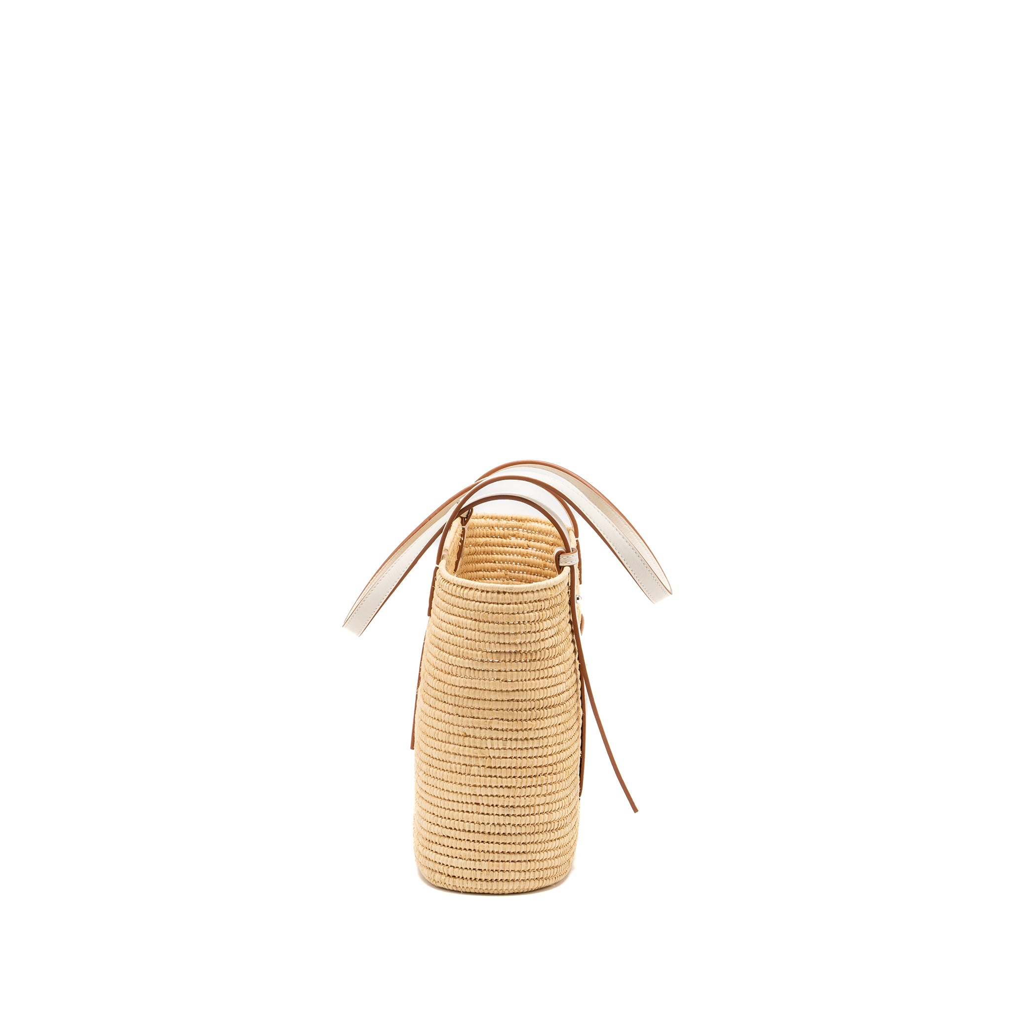 Loewe small square basket bag raffia/ calfskin white SHW - Image 3